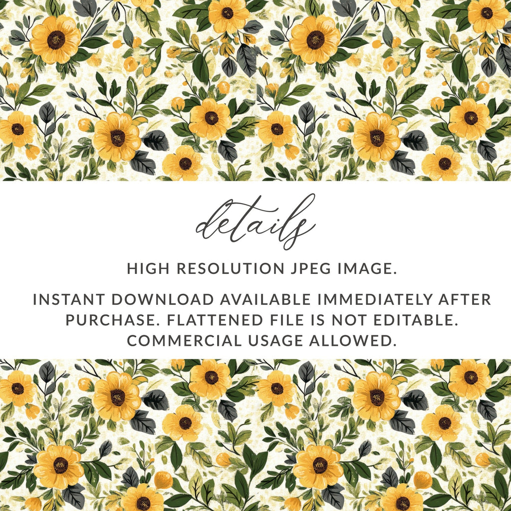 Floral Seamless Pattern Digital Paper, Yellow Flowers, Floral Background, Printable Fabric Design, Scrapbooking, Commercial Use - Moore and Mountain