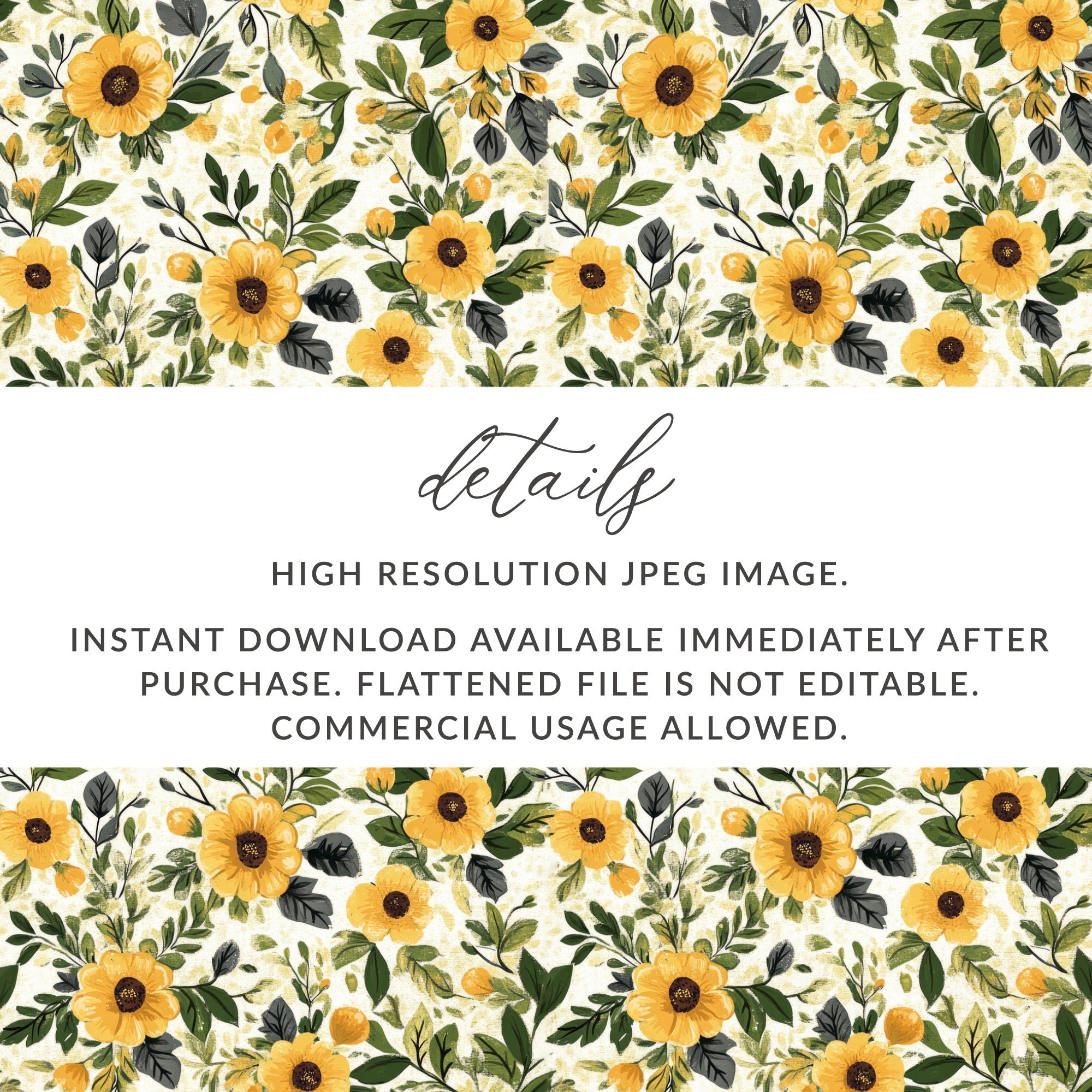 Floral Seamless Pattern Digital Paper, Yellow Flowers, Floral Background, Printable Fabric Design, Scrapbooking, Commercial Use - Moore and Mountain