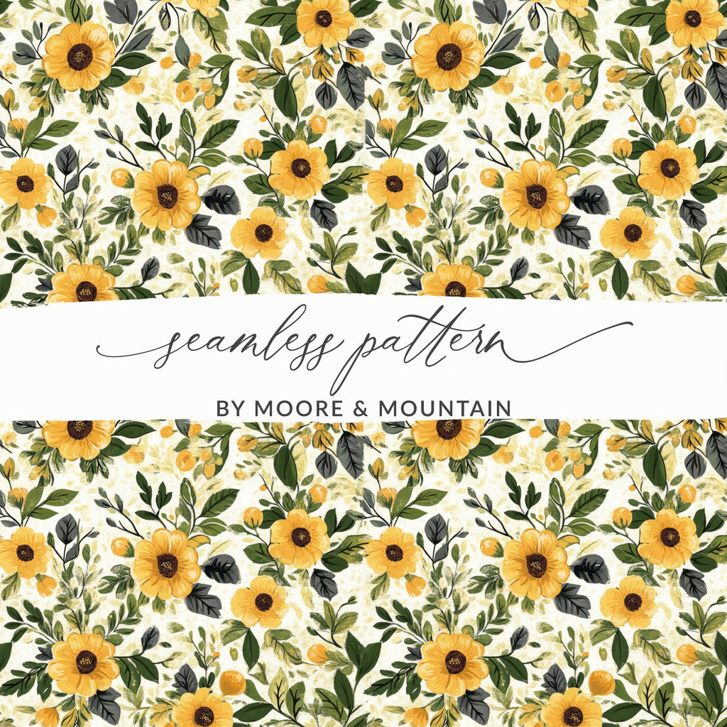 Floral Seamless Pattern Digital Paper, Yellow Flowers, Floral Background, Printable Fabric Design, Scrapbooking, Commercial Use - Moore and Mountain