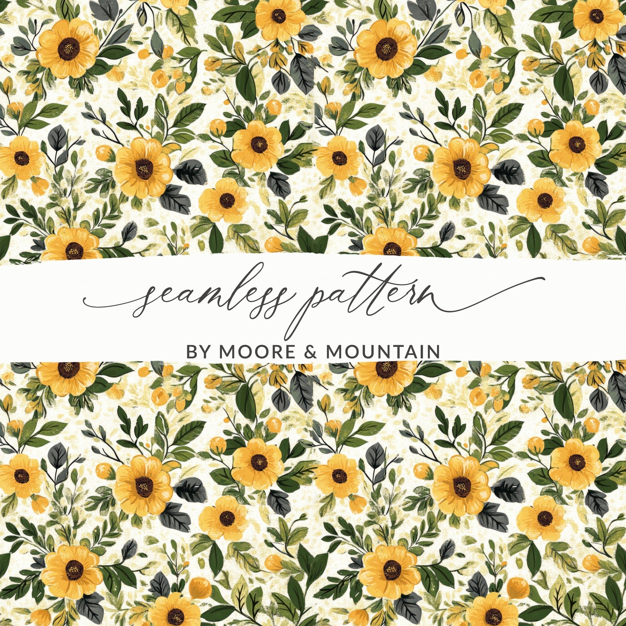 Floral Seamless Pattern Digital Paper, Yellow Flowers, Floral Background, Printable Fabric Design, Scrapbooking, Commercial Use - Moore and Mountain