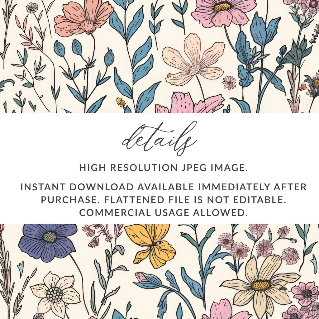 Floral Seamless Pattern Digital, Pastel Flower Background JPEG, Textile Design Printable, Scrapbook Paper, Fabric Design, Digital Download - Moore and Mountain