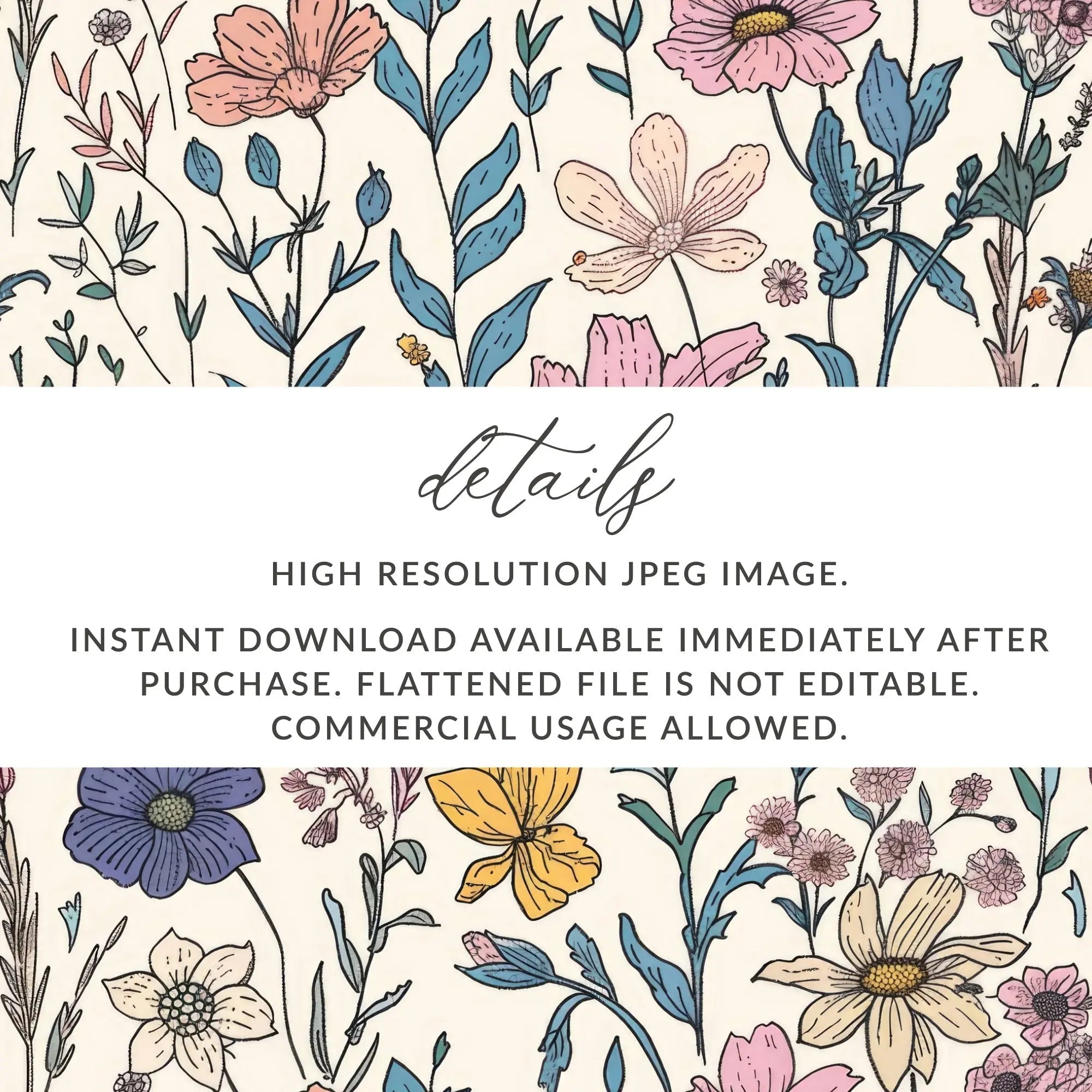 Floral Seamless Pattern Digital, Pastel Flower Background JPEG, Textile Design Printable, Scrapbook Paper, Fabric Design, Digital Download - Moore and Mountain