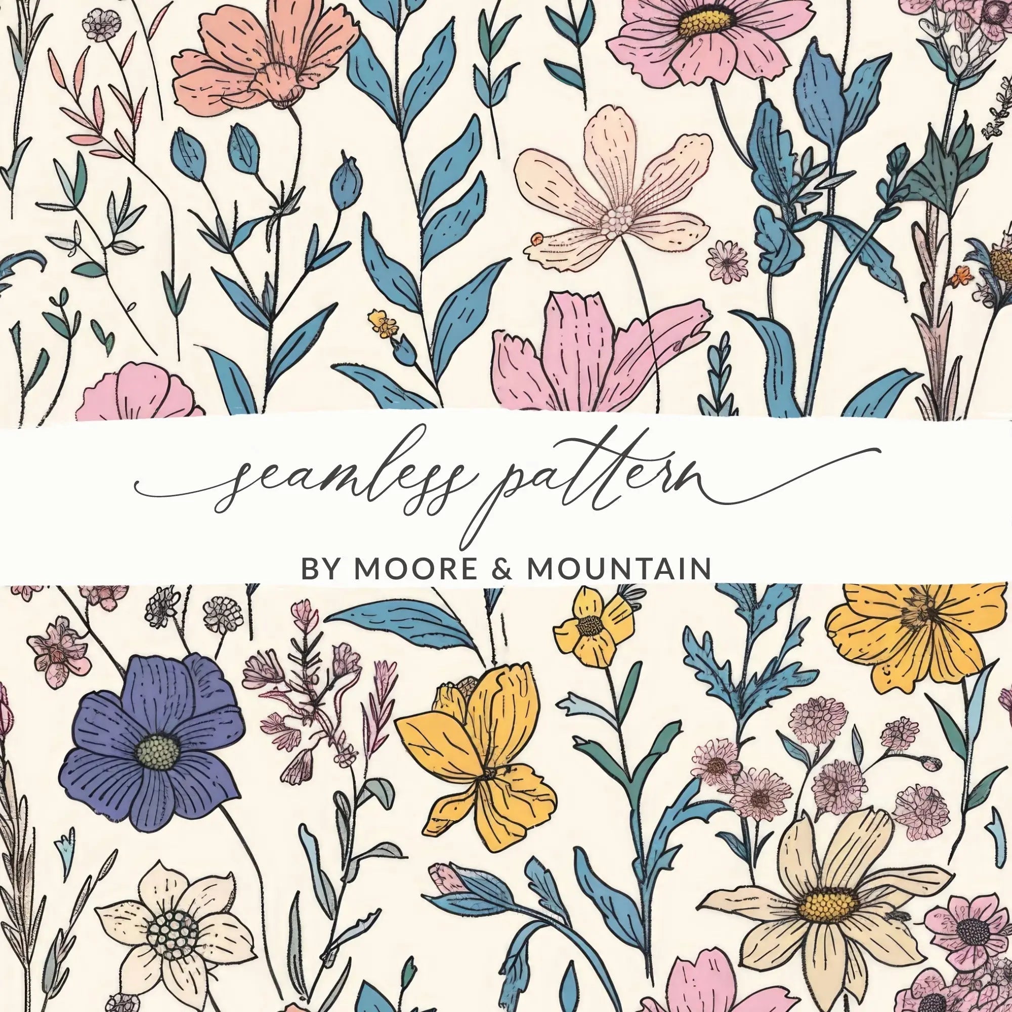 Floral Seamless Pattern Digital, Pastel Flower Background JPEG, Textile Design Printable, Scrapbook Paper, Fabric Design, Digital Download - Moore and Mountain