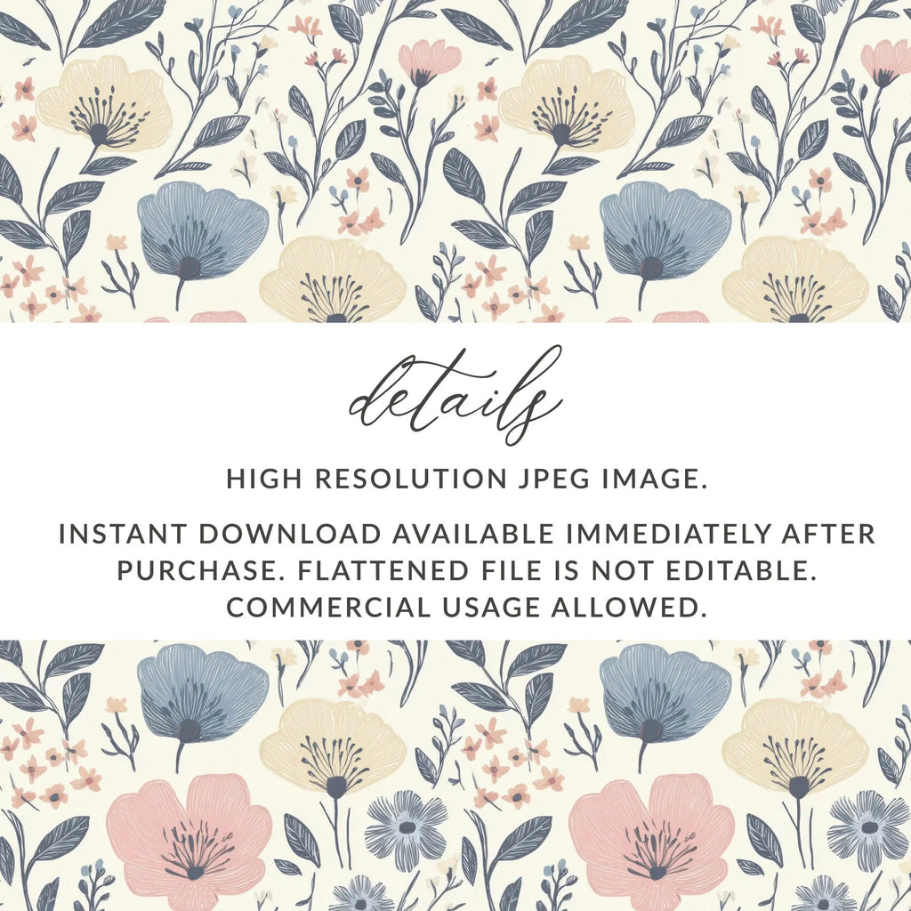 Floral Seamless Pattern Digital, Pastel Flower Repeat Pattern, Scrapbook Paper Digital, Print on Demand, Fabric Design, 12x12 JPEG - Moore and Mountain
