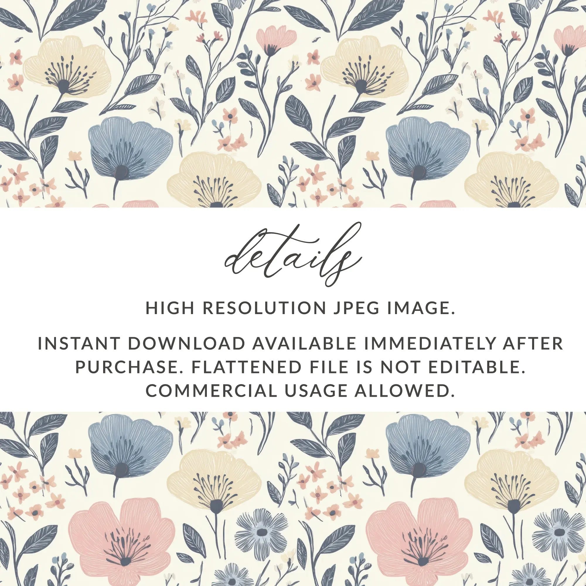 Floral Seamless Pattern Digital, Pastel Flower Repeat Pattern, Scrapbook Paper Digital, Print on Demand, Fabric Design, 12x12 JPEG - Moore and Mountain