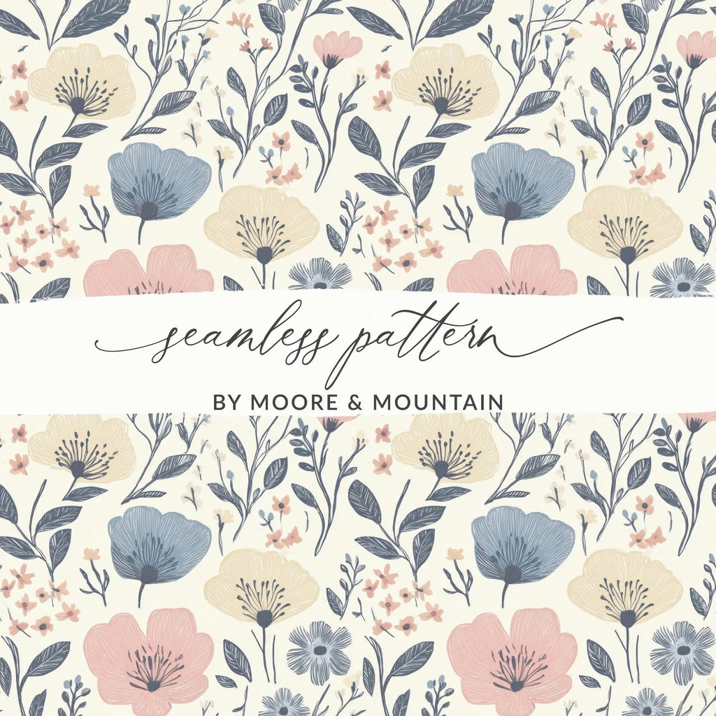 Floral Seamless Pattern Digital, Pastel Flower Repeat Pattern, Scrapbook Paper Digital, Print on Demand, Fabric Design, 12x12 JPEG - Moore and Mountain