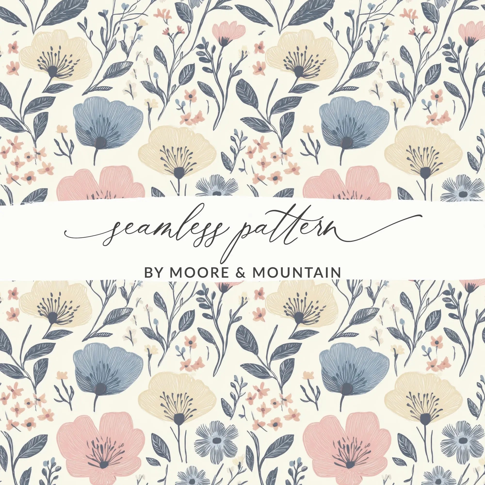 Floral Seamless Pattern Digital, Pastel Flower Repeat Pattern, Scrapbook Paper Digital, Print on Demand, Fabric Design, 12x12 JPEG - Moore and Mountain