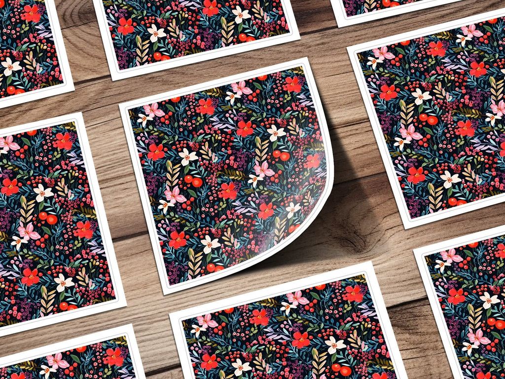 Floral Seamless Pattern Digital, Red Flowers Printable, Dark Floral Pattern, Berry Background Digital, Fabric Design Download - Moore and Mountain