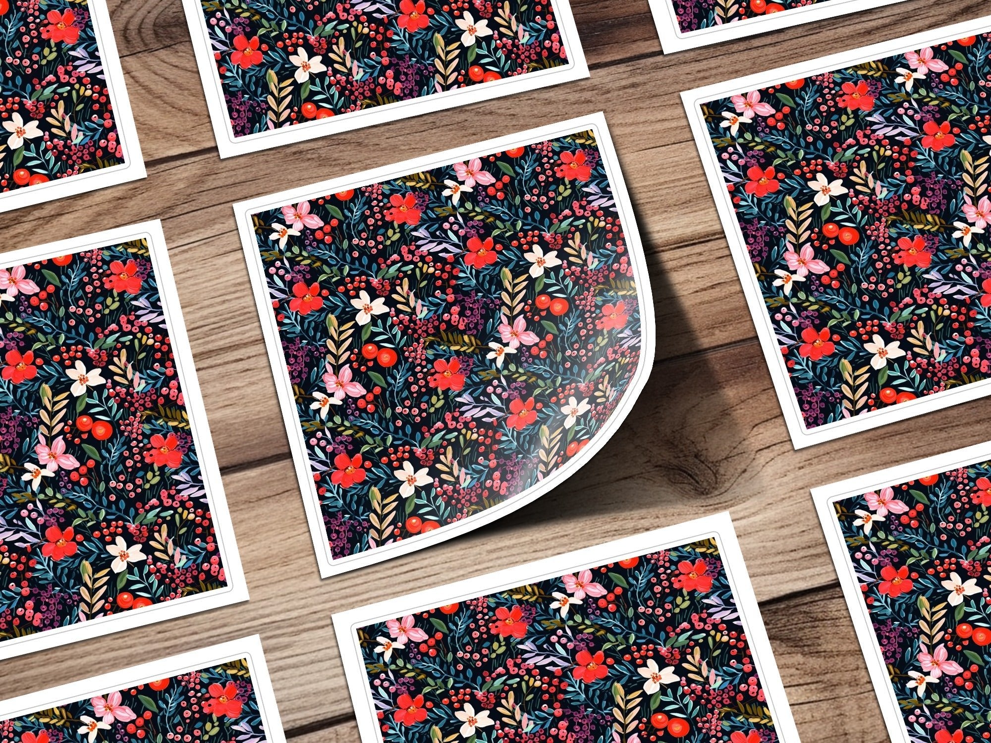 Floral Seamless Pattern Digital, Red Flowers Printable, Dark Floral Pattern, Berry Background Digital, Fabric Design Download - Moore and Mountain
