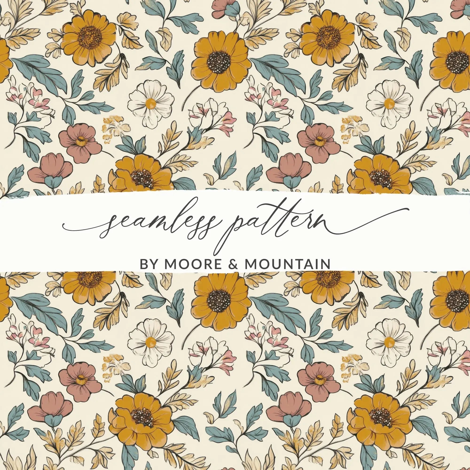 Floral Seamless Pattern Digital, Vintage Flowers Texture, Commercial Use, Print on Demand, Fabric Design, Digital Paper, Digital Download - Moore and Mountain
