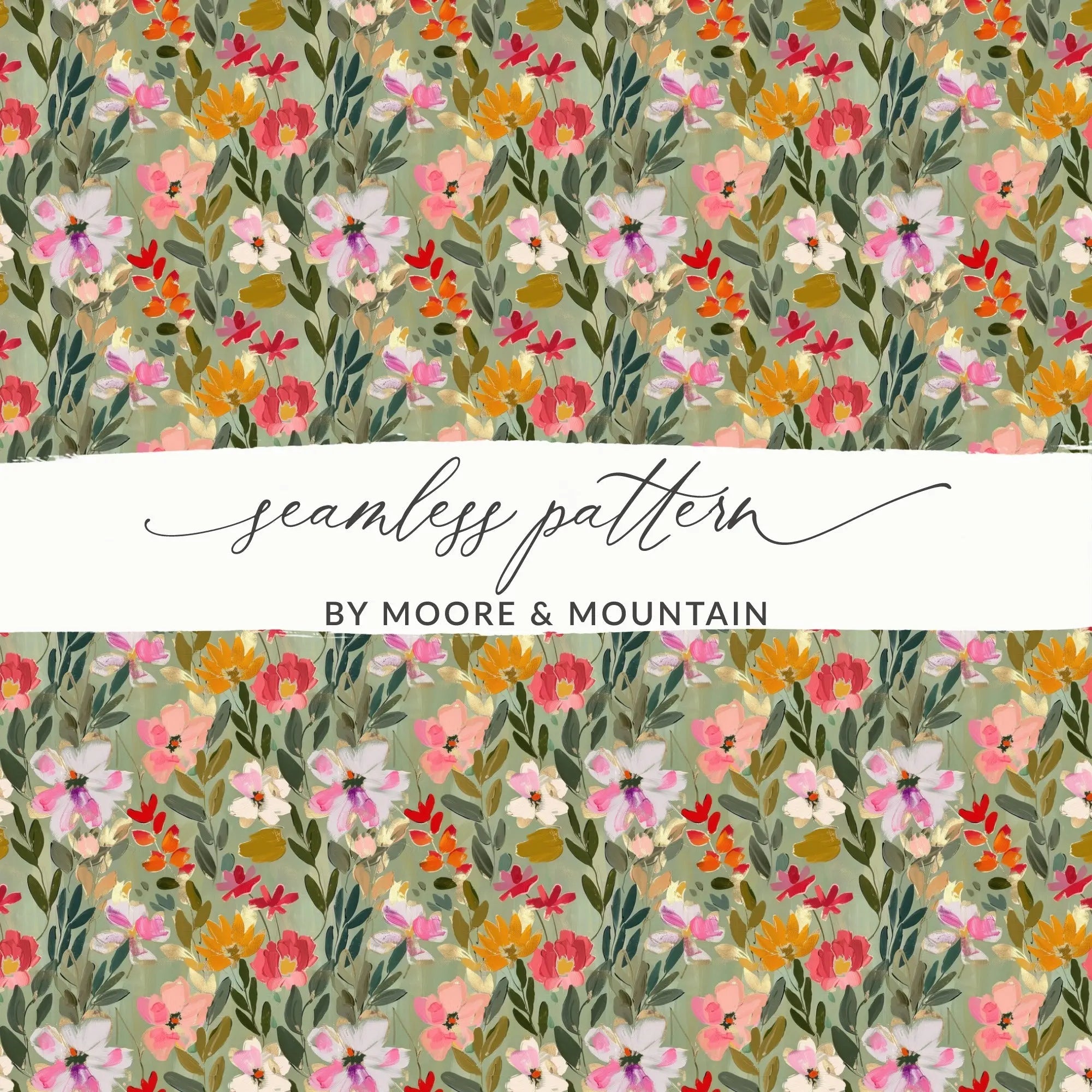 Floral Seamless Pattern Digital, Watercolor Flower Repeat, Colorful Botanical Print, Fabric Design, Paper Craft Digital, 12x12 JPEG - Moore and Mountain