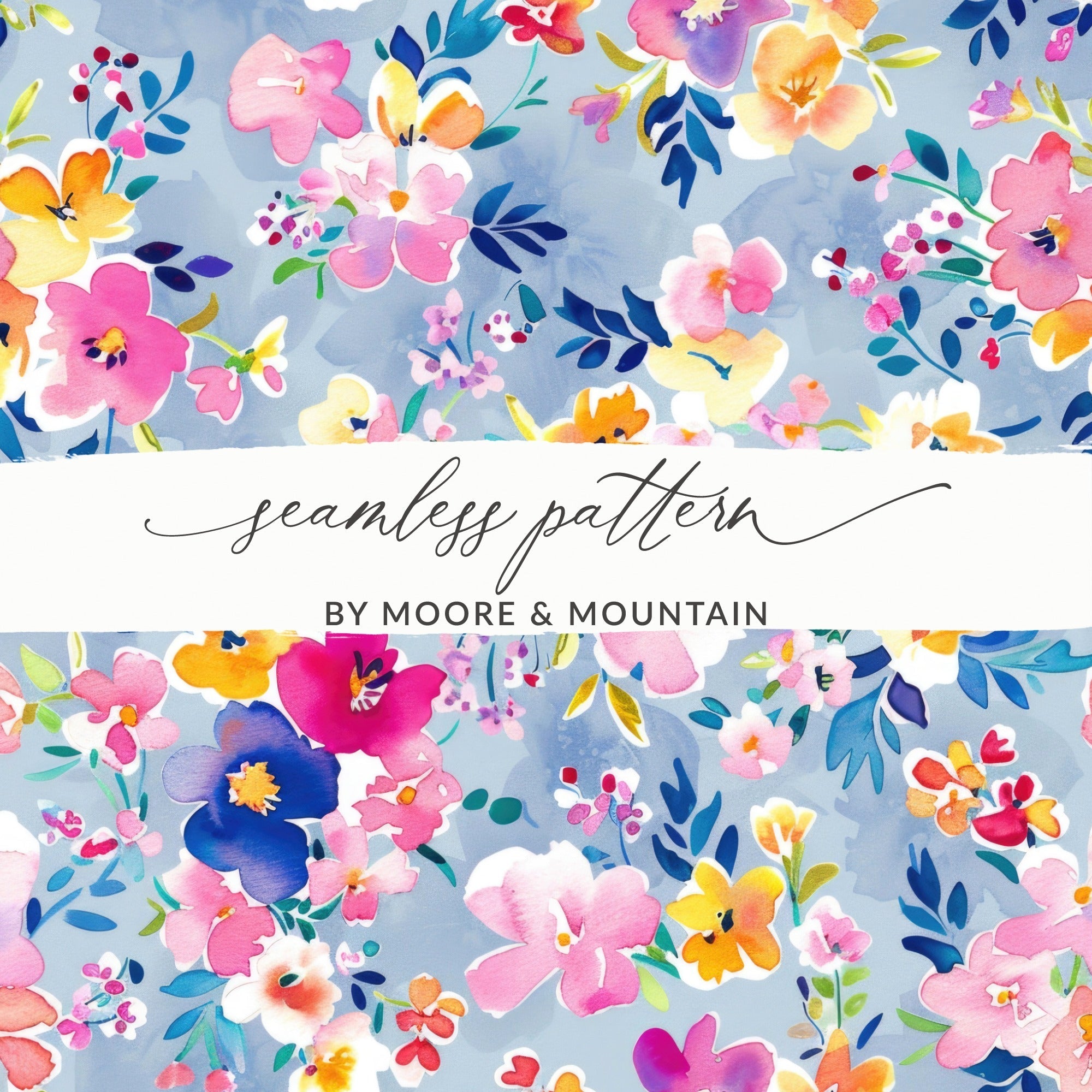 Floral Seamless Pattern Digital, Watercolor Flowers Paper, Fabric Design Print, Pastel Floral Pattern Digital Paper, Repeat Pattern Digital - Moore and Mountain