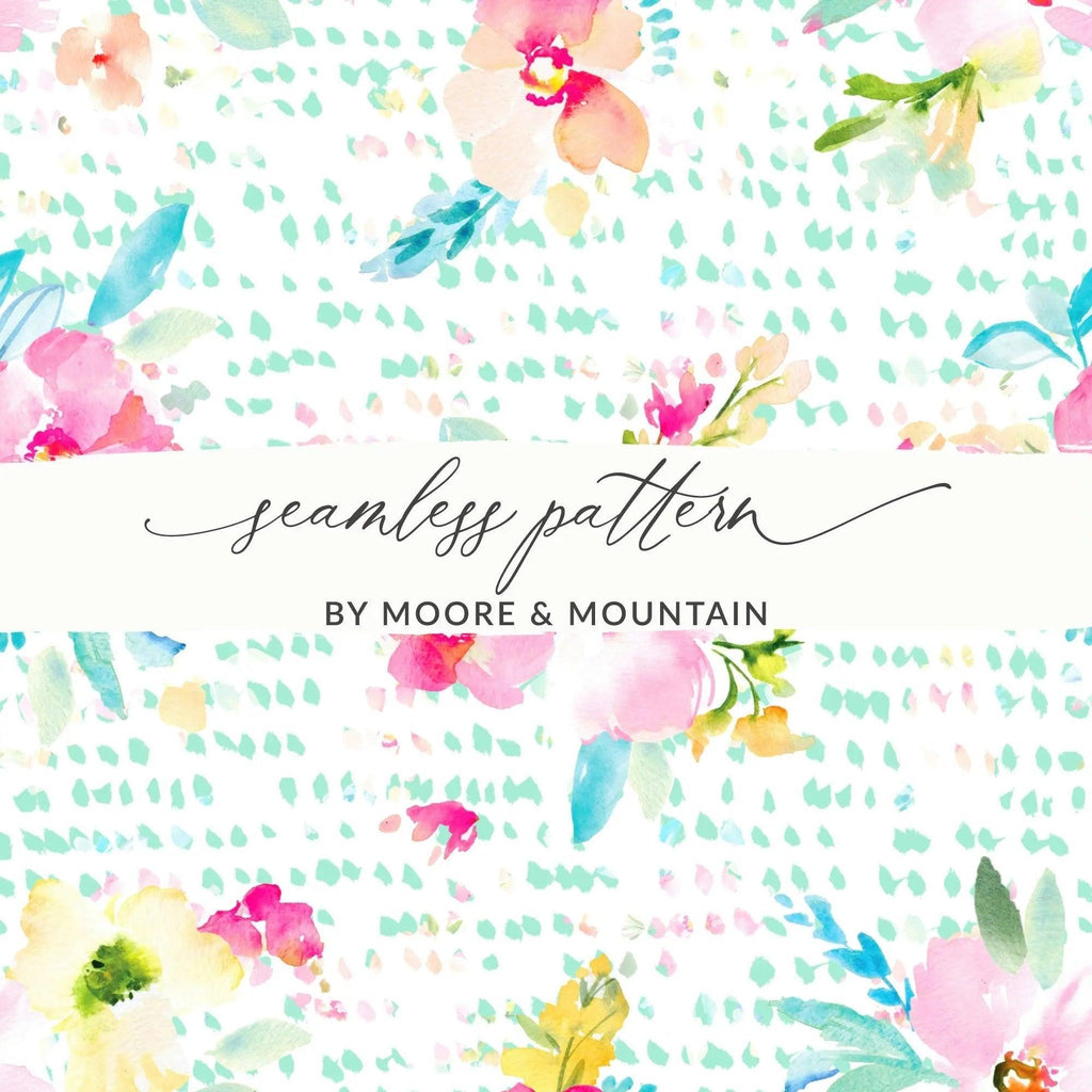 Floral Seamless Pattern Digital, Watercolor Flowers, Seamless Digital Paper, Watercolor Floral Digital Paper, Pink, Teal and Yellow - Moore and Mountain