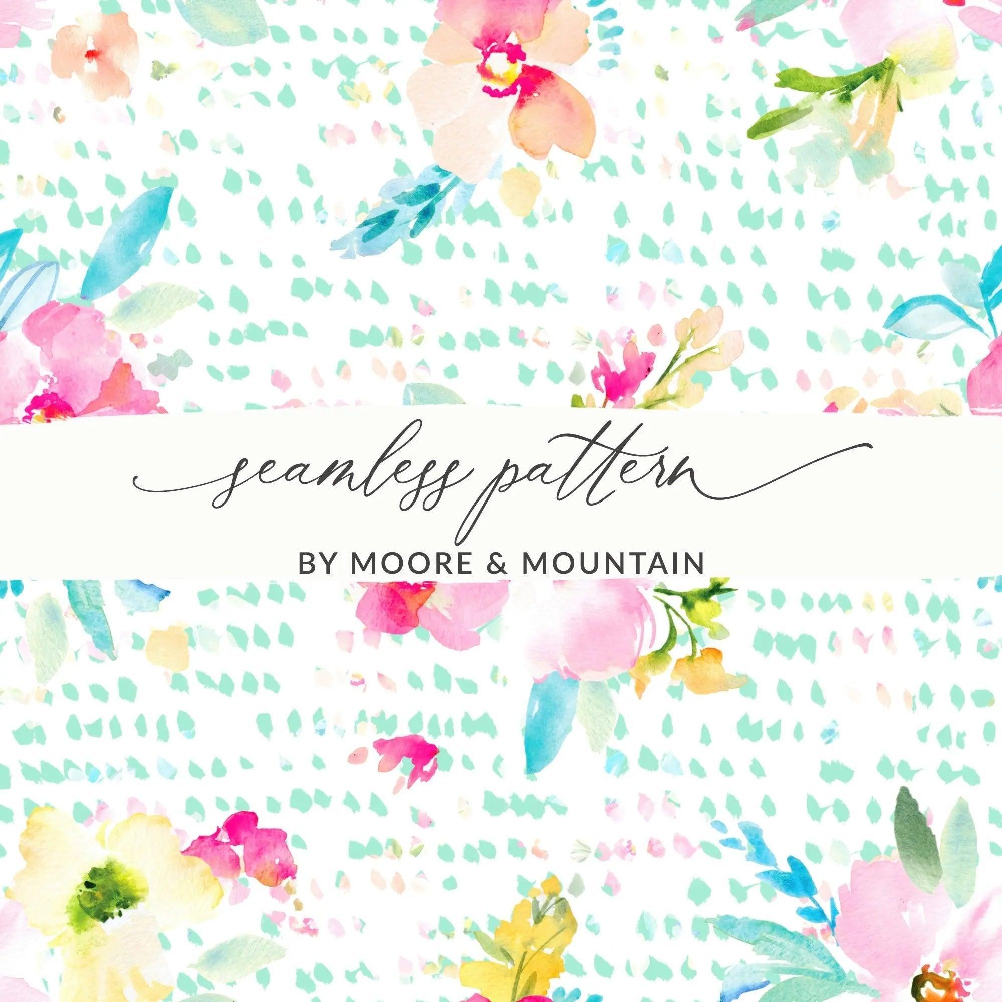 Floral Seamless Pattern Digital, Watercolor Flowers, Seamless Digital Paper, Watercolor Floral Digital Paper, Pink, Teal and Yellow - Moore and Mountain