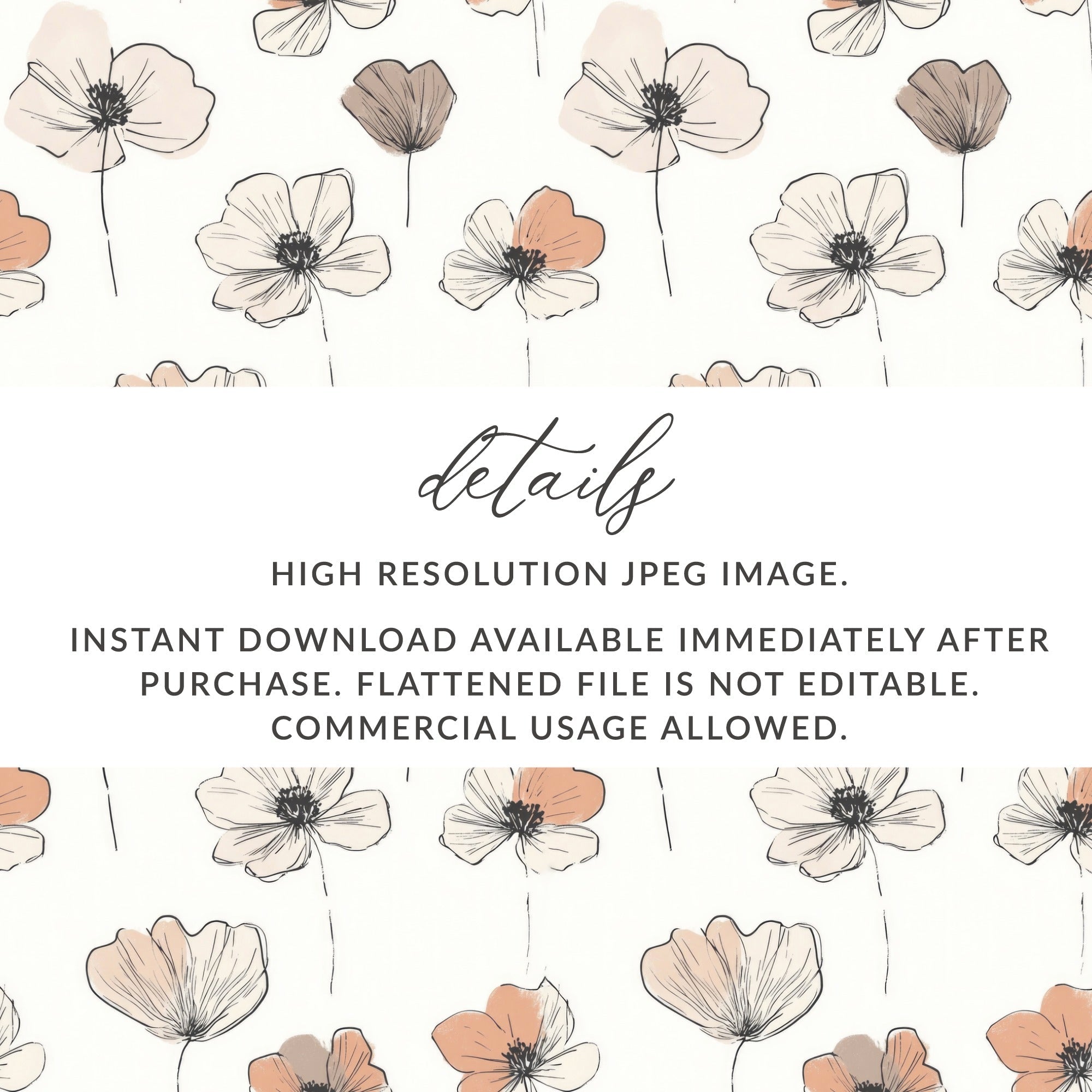 Floral Seamless Pattern, Flower Digital Paper, Neutral Botanical Pattern, Fabric Design, Textile Print, Floral Background, Digital Download - Moore and Mountain