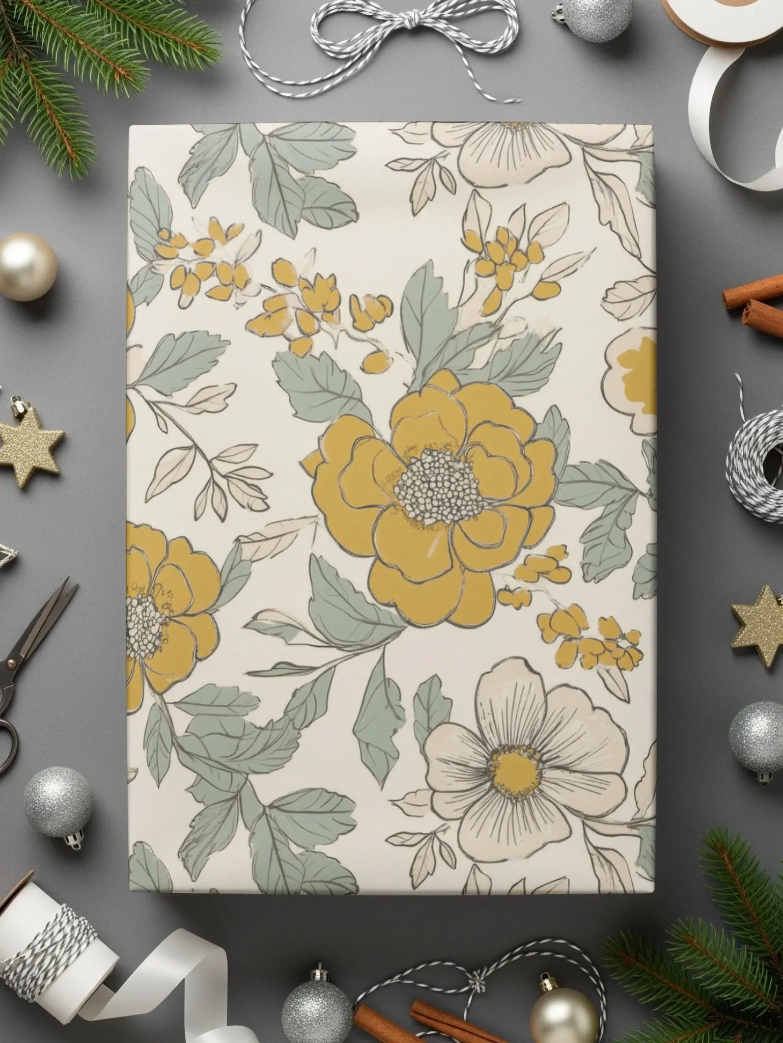 Floral Seamless Pattern, Mustard Yellow, Digital Paper, Commercial Use, Flower Design, 12x12 JPEG, Print On Demand, Scrapbooking - Moore and Mountain