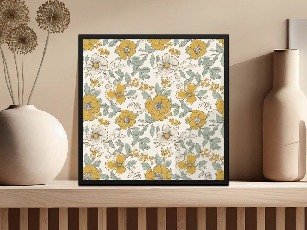 Floral Seamless Pattern, Mustard Yellow, Digital Paper, Commercial Use, Flower Design, 12x12 JPEG, Print On Demand, Scrapbooking - Moore and Mountain