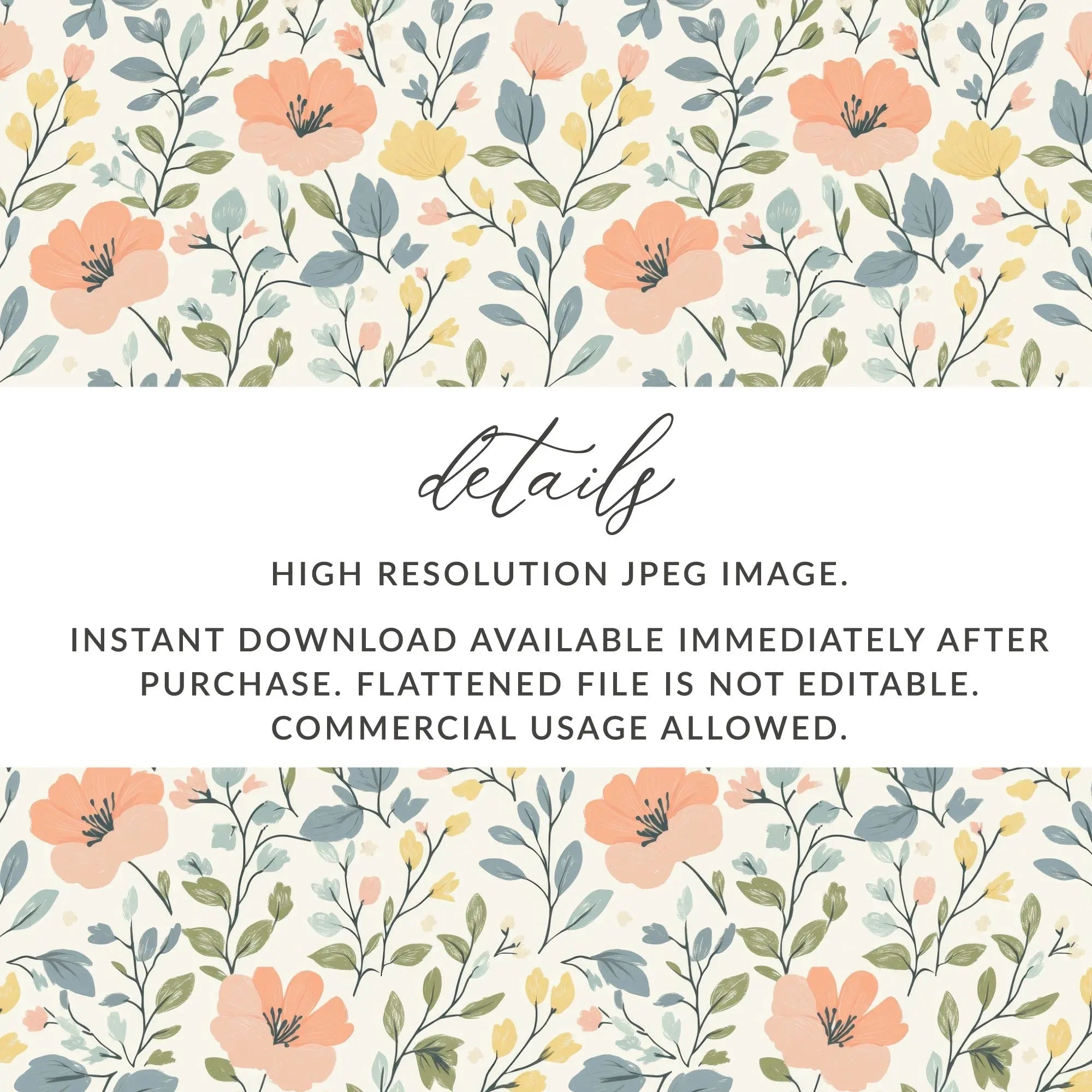 Floral Seamless Pattern, Peach, Yellow, and Green Flowers Digital Paper, Commercial Use, Print on Demand, Digital Download, Floral Design - Moore and Mountain