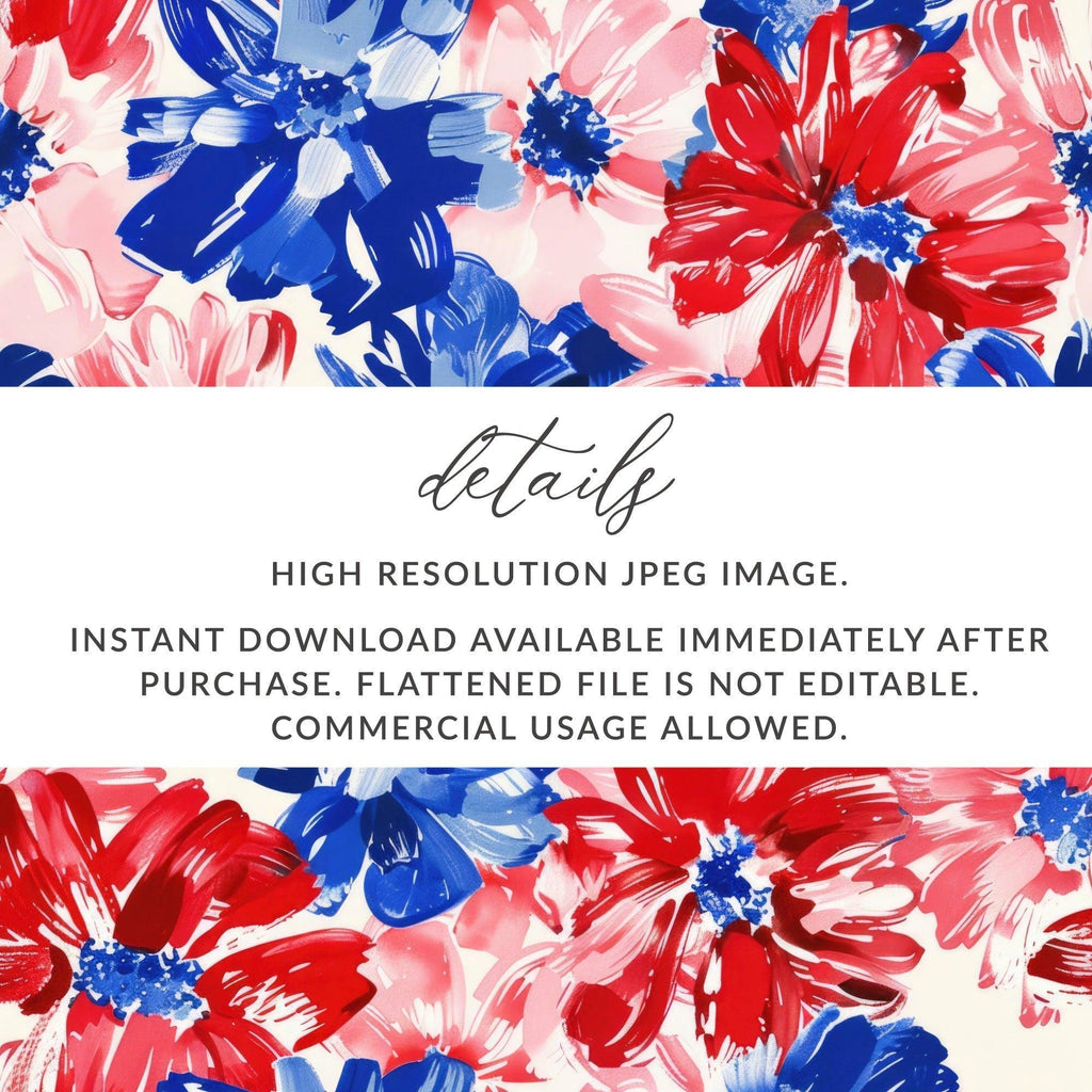 Floral Seamless Pattern, Red White Blue, Digital Download, Flower Pattern, Summer Pattern, Patriotic Design, Fabric Pattern, 4th July - Moore and Mountain