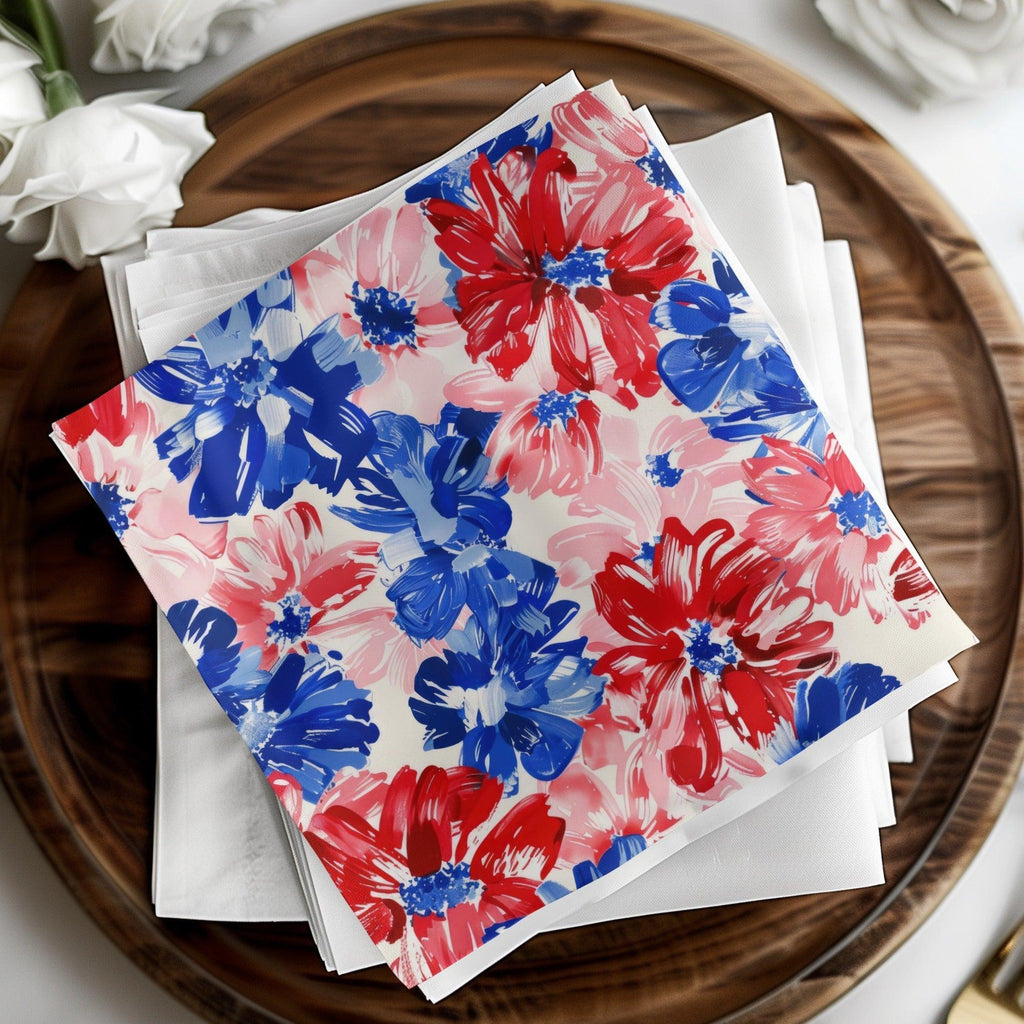 Floral Seamless Pattern, Red White Blue, Digital Download, Flower Pattern, Summer Pattern, Patriotic Design, Fabric Pattern, 4th July - Moore and Mountain