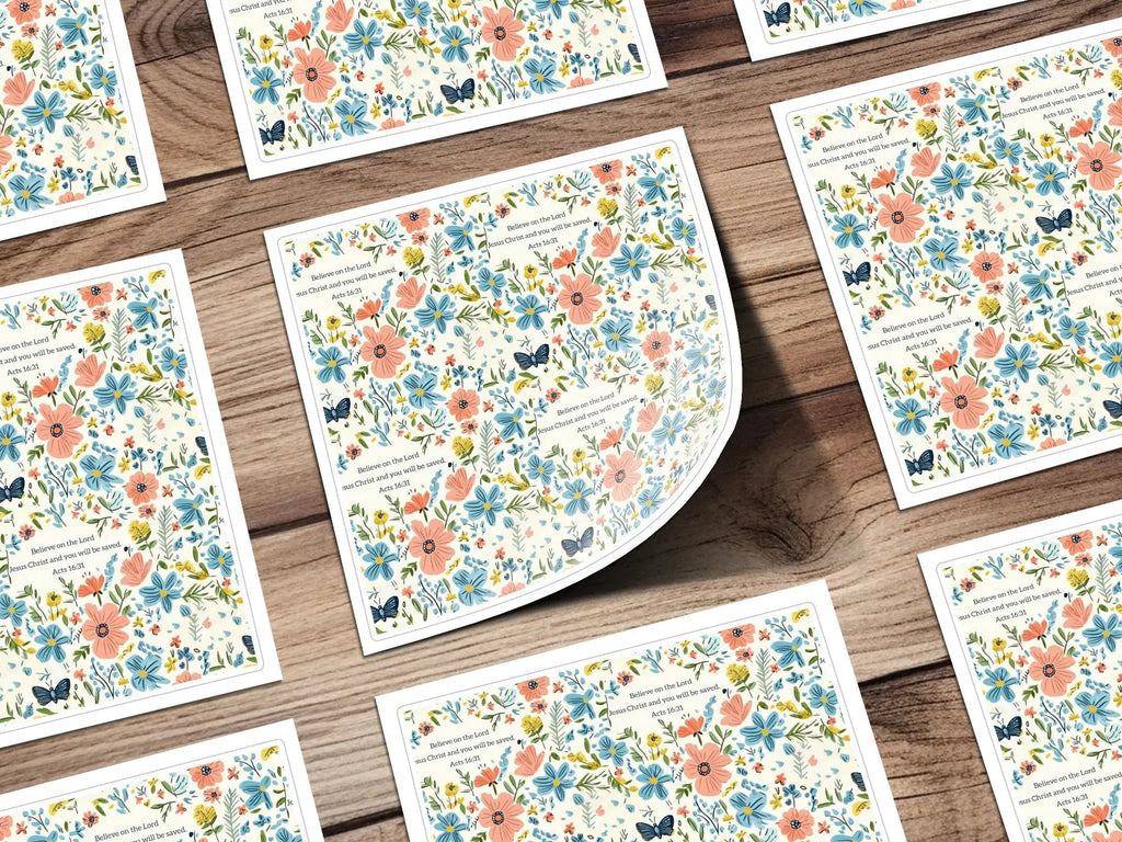 Floral Seamless Pattern, Religious Digital Paper, Butterfly Flower Pattern, Acts 16 31 Scripture, Commercial Use, Print on Demand, 12x12 - Moore and Mountain
