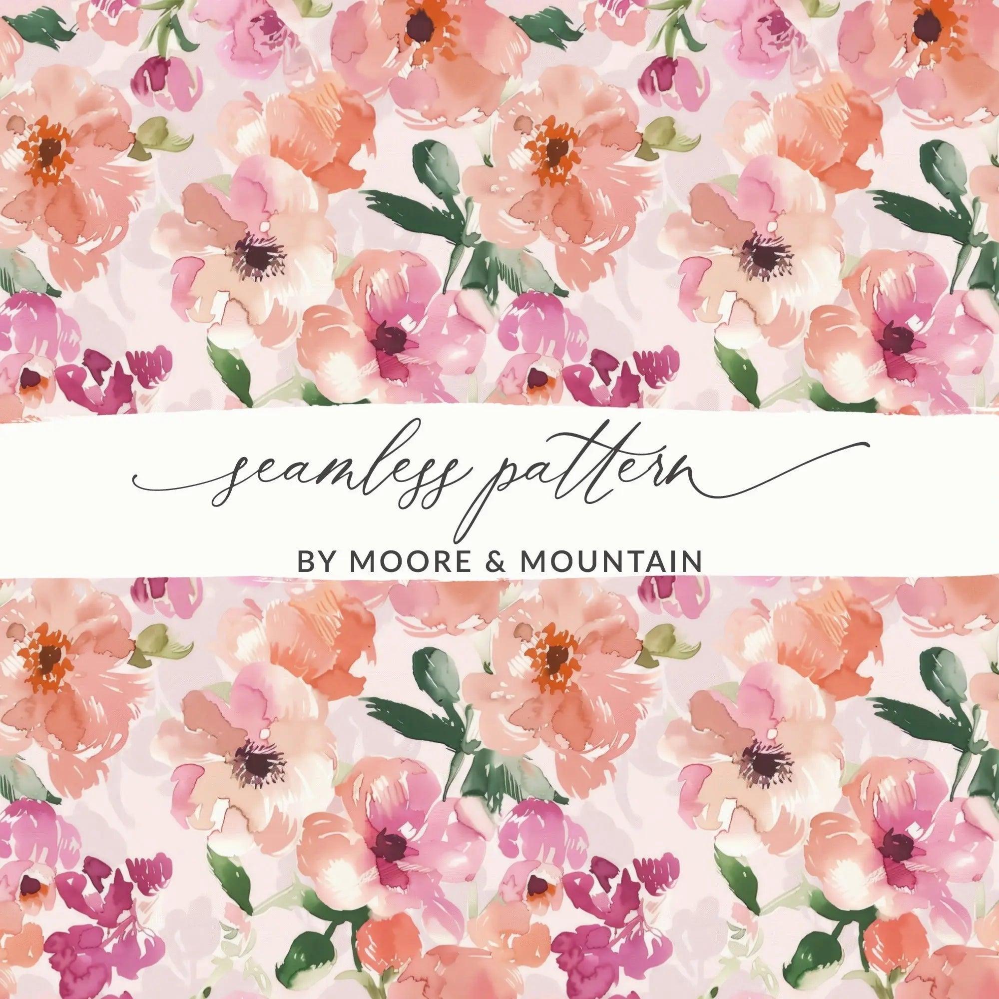 Floral Seamless Pattern, Watercolor Flower Digital Paper, Peony Fabric Design, Blush Pink Repeat Pattern, Floral Background Digital - Moore and Mountain