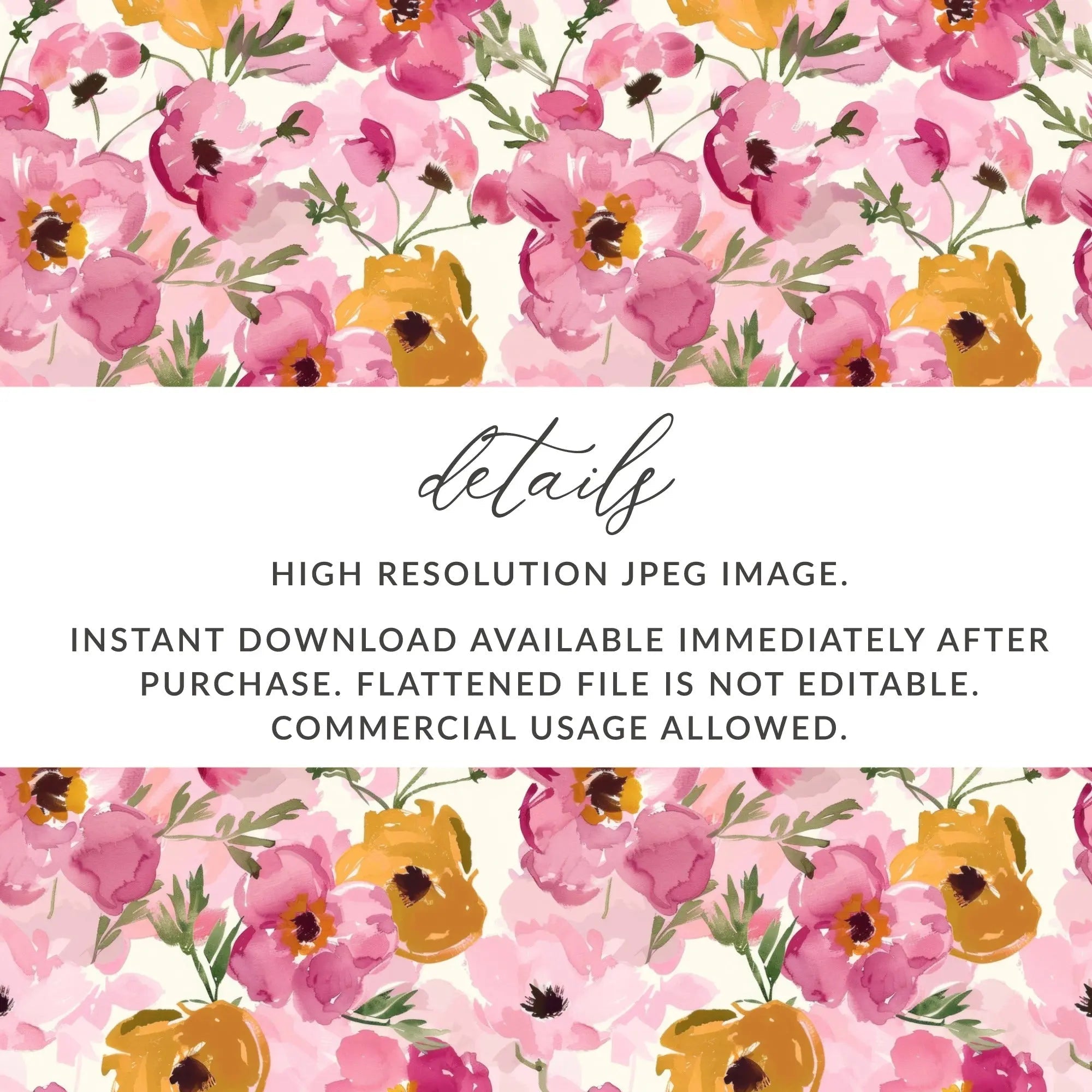 Floral Seamless Pattern, Watercolor Flower Digital Paper, Pink Yellow Blossom Design, Fabric Pattern Download, Scrapbook Paper - Moore and Mountain