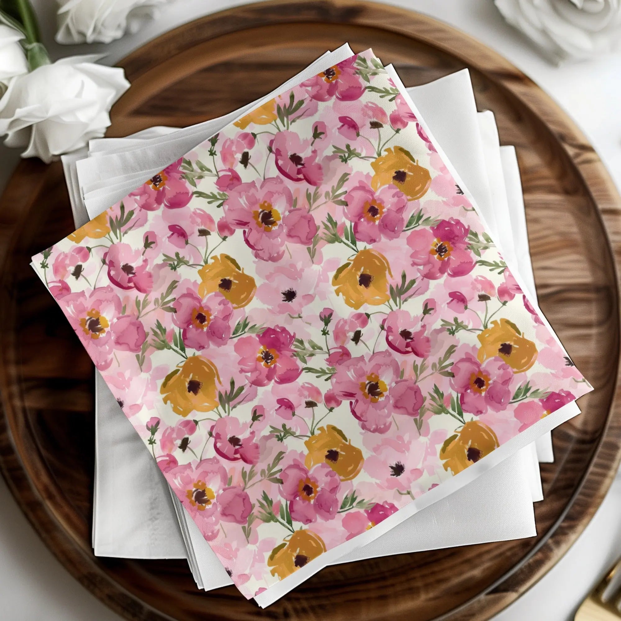 Floral Seamless Pattern, Watercolor Flower Digital Paper, Pink Yellow Blossom Design, Fabric Pattern Download, Scrapbook Paper - Moore and Mountain