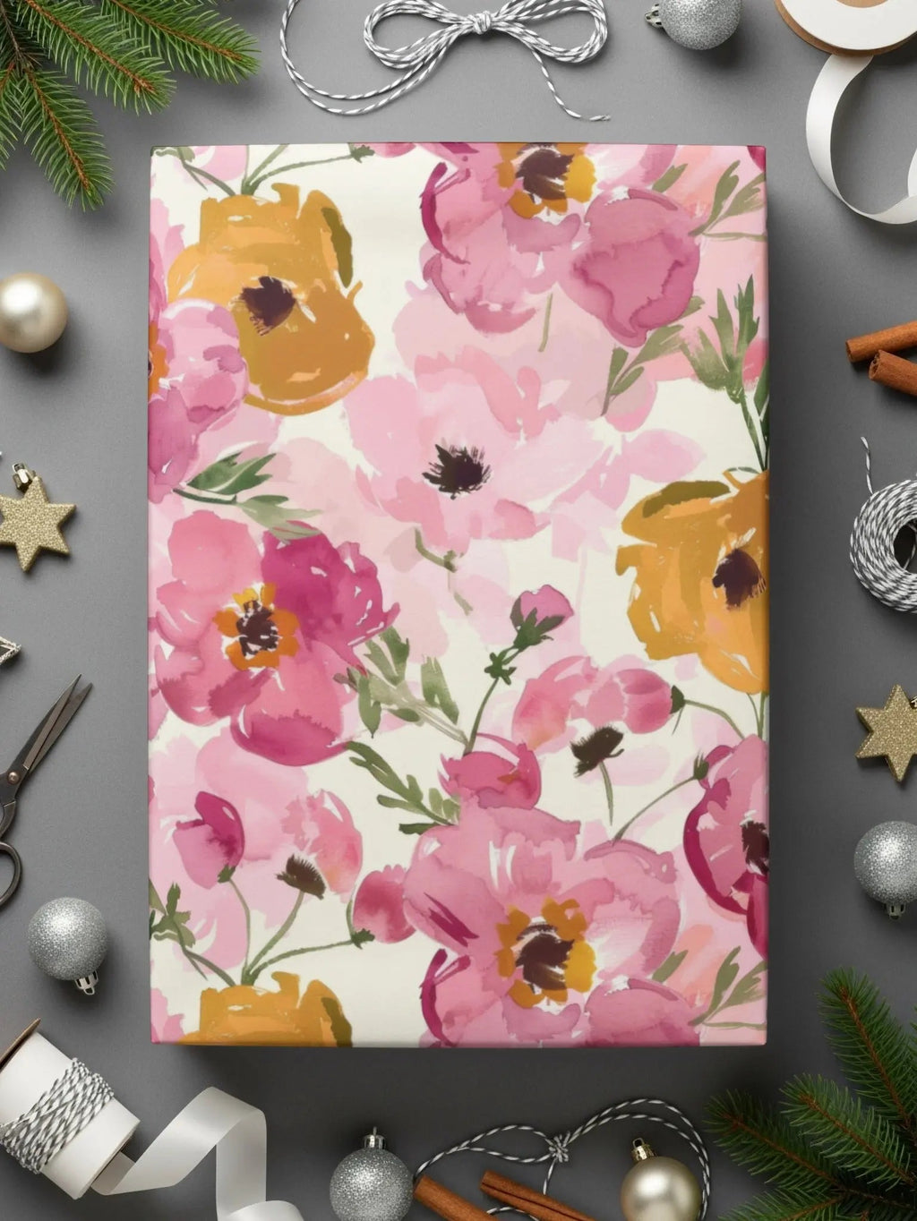 Floral Seamless Pattern, Watercolor Flower Digital Paper, Pink Yellow Blossom Design, Fabric Pattern Download, Scrapbook Paper - Moore and Mountain