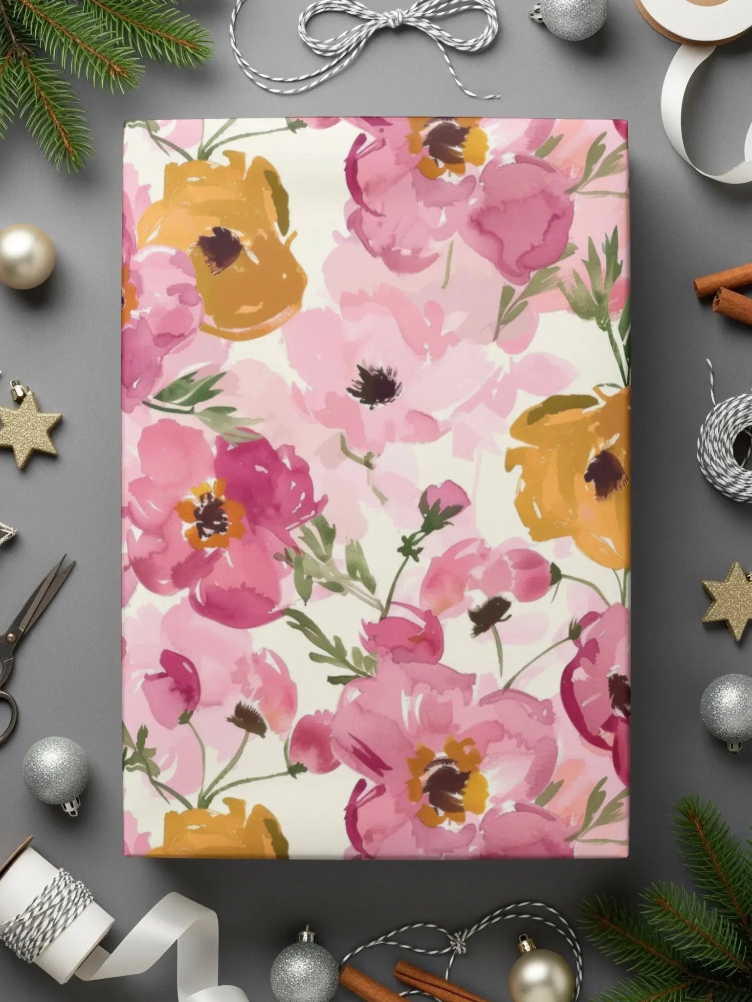Floral Seamless Pattern, Watercolor Flower Digital Paper, Pink Yellow Blossom Design, Fabric Pattern Download, Scrapbook Paper - Moore and Mountain