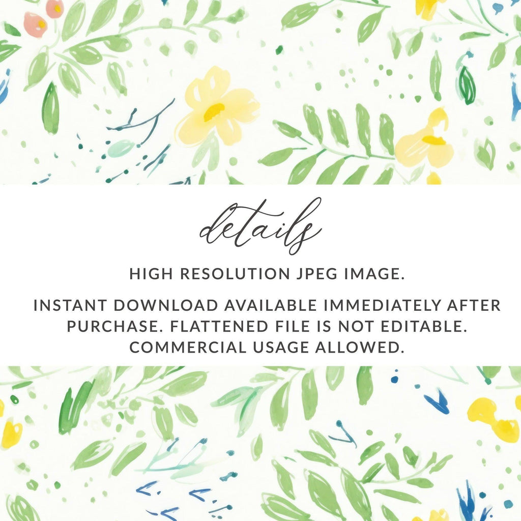 Floral Seamless Pattern, Watercolor Flowers Digital Paper, Yellow Blooms Design, Botanical Print, Fabric Design, Scrapbooking, 12x12 inch - Moore and Mountain