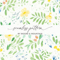 Floral Seamless Pattern, Watercolor Flowers Digital Paper, Yellow Blooms Design, Botanical Print, Fabric Design, Scrapbooking, 12x12 inch - Moore and Mountain