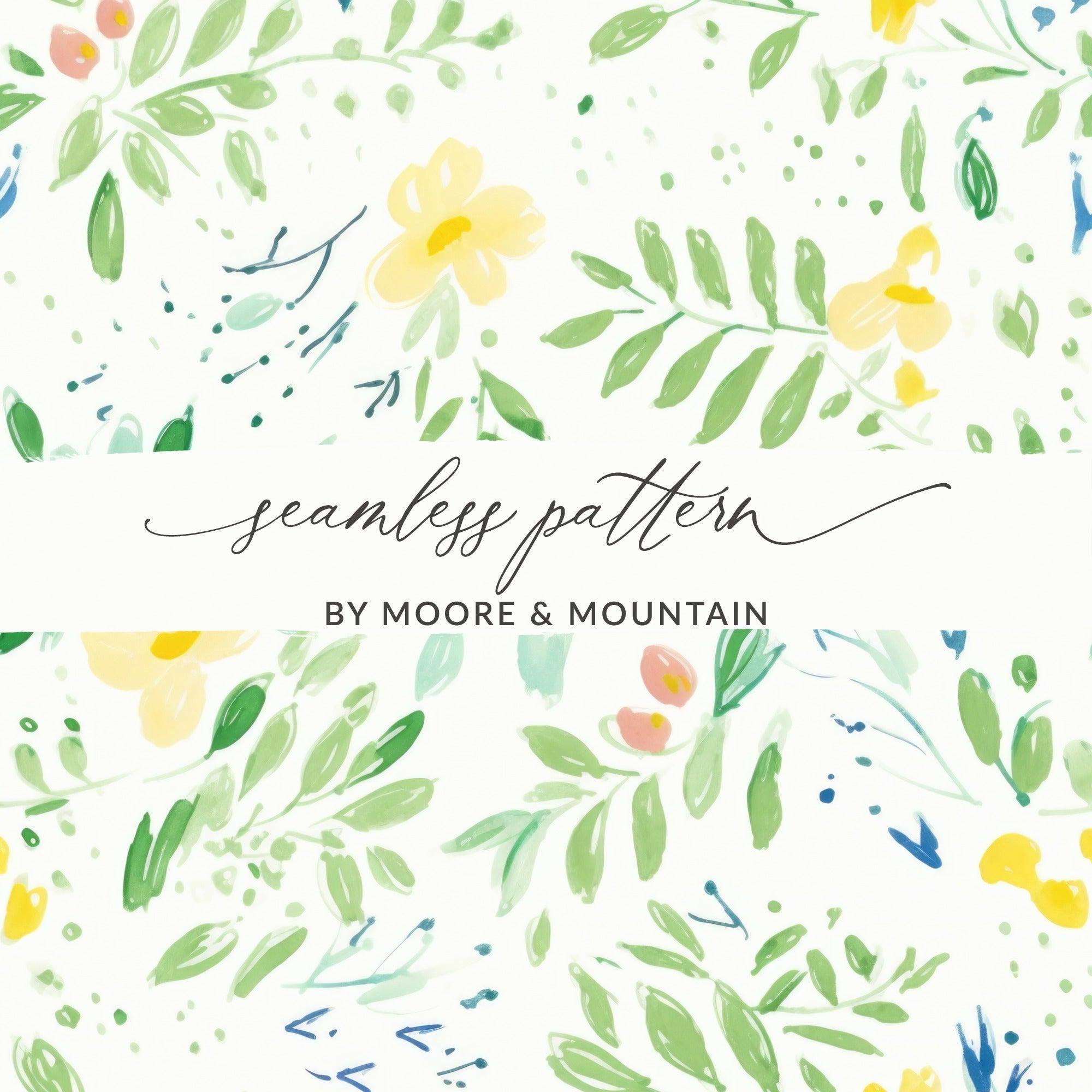 Floral Seamless Pattern, Watercolor Flowers Digital Paper, Yellow Blooms Design, Botanical Print, Fabric Design, Scrapbooking, 12x12 inch - Moore and Mountain