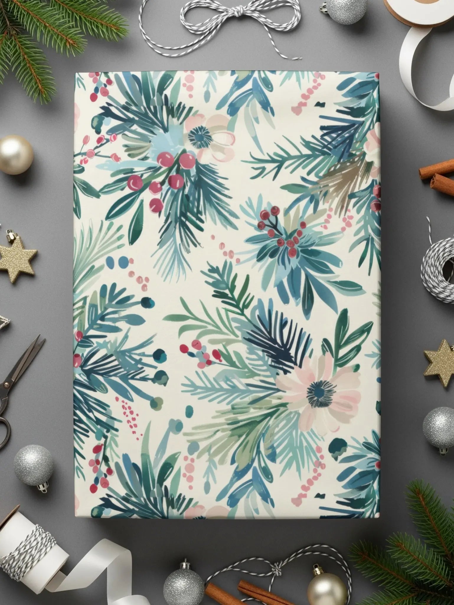 Floral Seamless Pattern, Winter Digital Paper, Christmas Digital Paper, JPEG Pattern, Fabric Design, Surface Pattern, Digital Download - Moore and Mountain