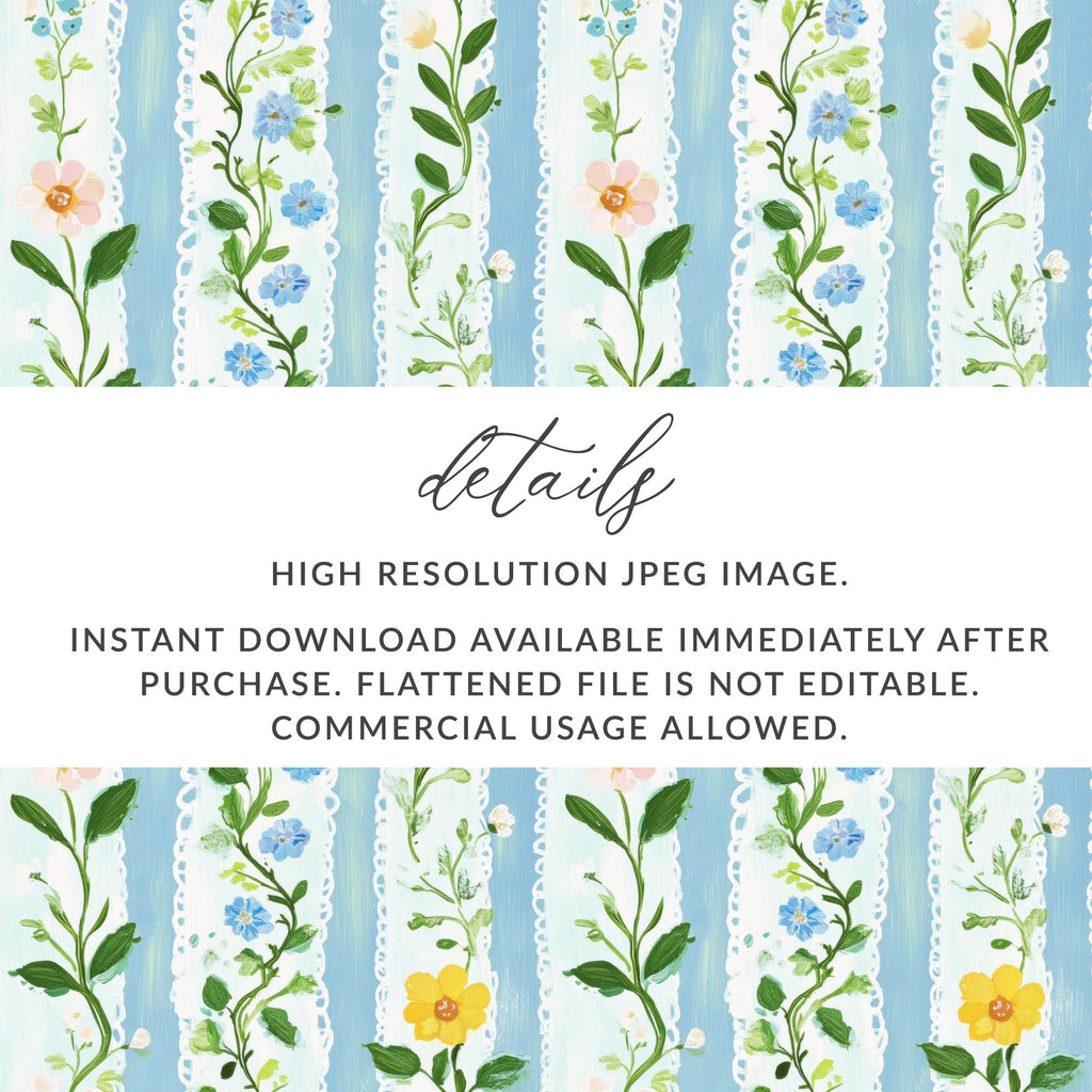 Floral Stripe Digital Paper, Flower Seamless Pattern, Blue Digital Download, Fabric Design, Scrapbooking Paper, Commercial Use, JPEG Files - Moore and Mountain
