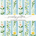 Floral Stripe Digital Paper, Flower Seamless Pattern, Blue Digital Download, Fabric Design, Scrapbooking Paper, Commercial Use, JPEG Files - Moore and Mountain