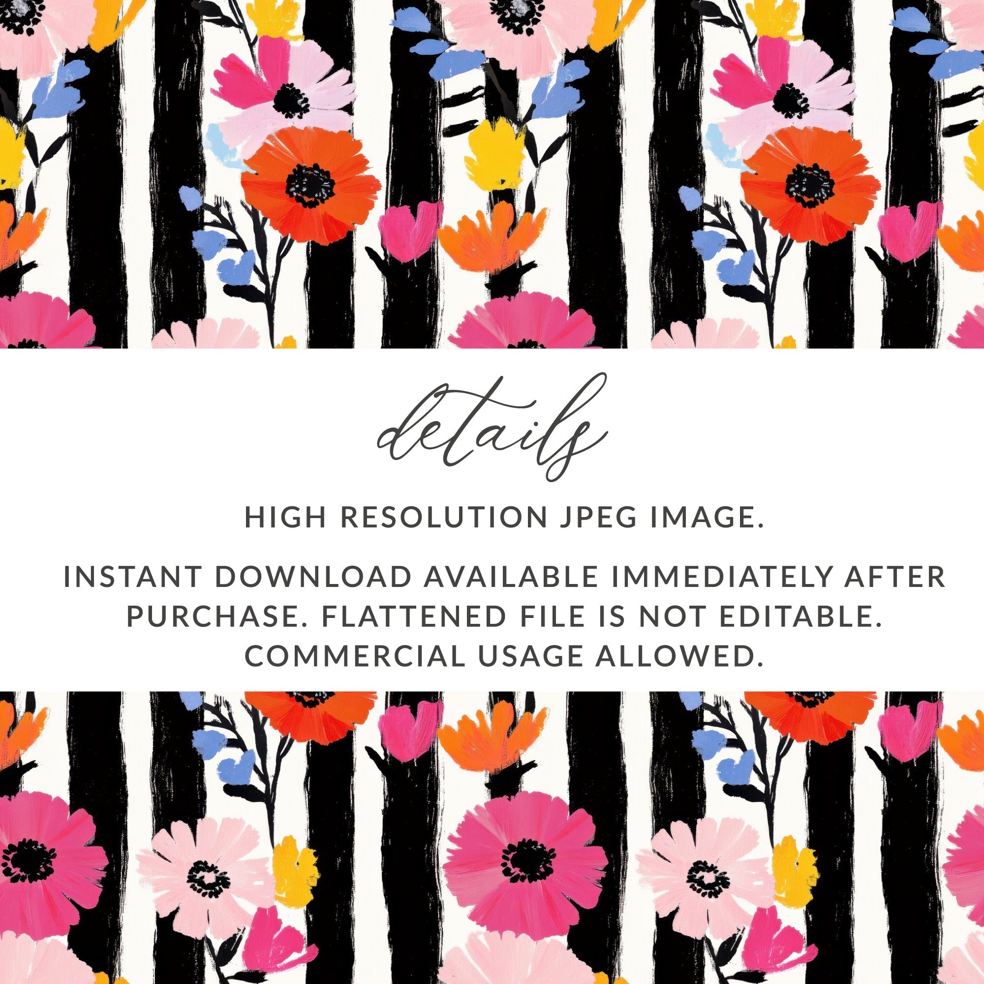 Floral Stripe Digital Paper, Modern Flower Pattern, Seamless Pattern, Colorful Flowers, Striped Background, Digital Download - Moore and Mountain