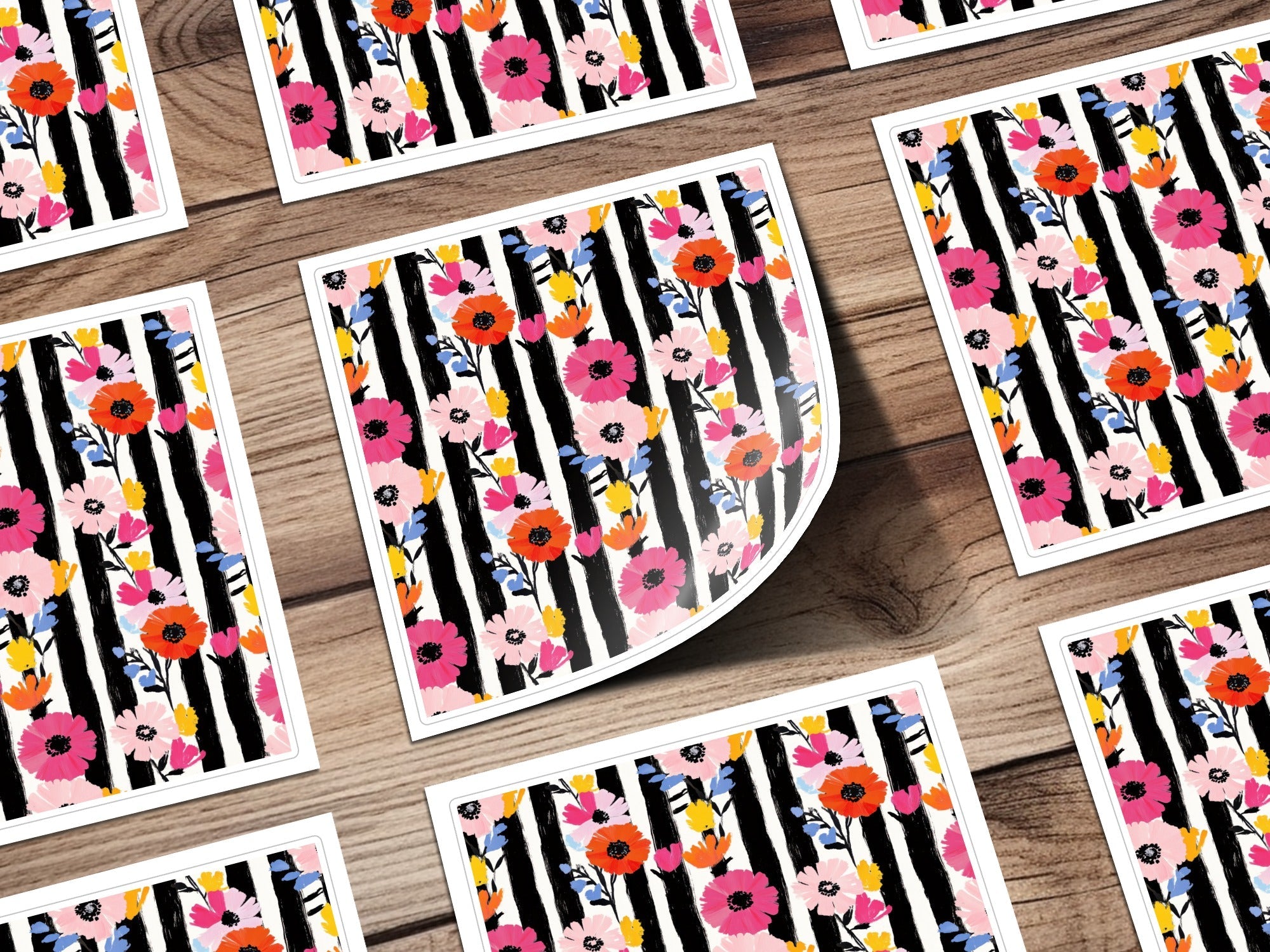 Floral Stripe Digital Paper, Modern Flower Pattern, Seamless Pattern, Colorful Flowers, Striped Background, Digital Download - Moore and Mountain