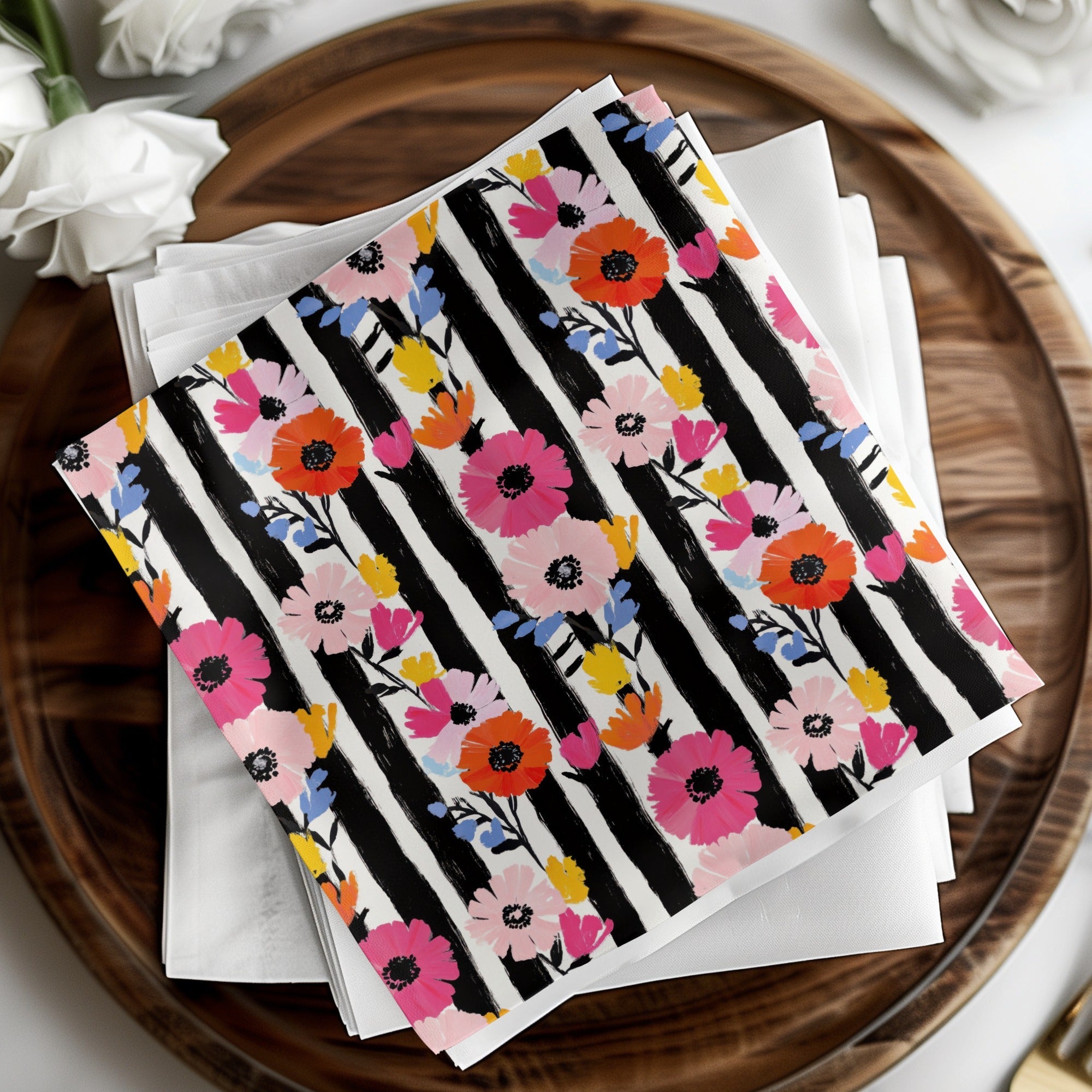 Floral Stripe Digital Paper, Modern Flower Pattern, Seamless Pattern, Colorful Flowers, Striped Background, Digital Download - Moore and Mountain