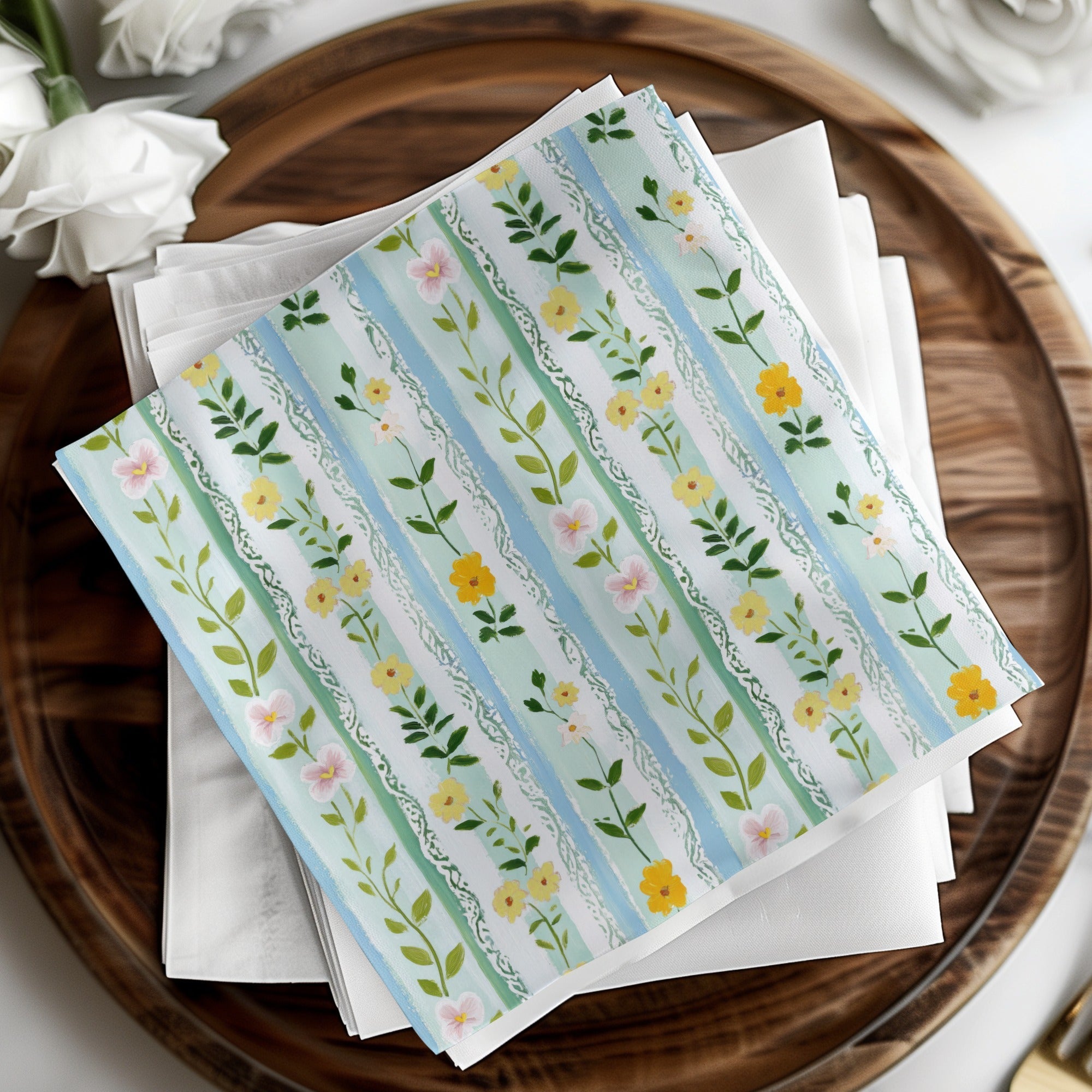 Floral Stripe Digital Paper, Seamless Flower Pattern, Vintage Wallpaper, Scrapbook Paper, Fabric Design, Digital Download - Moore and Mountain
