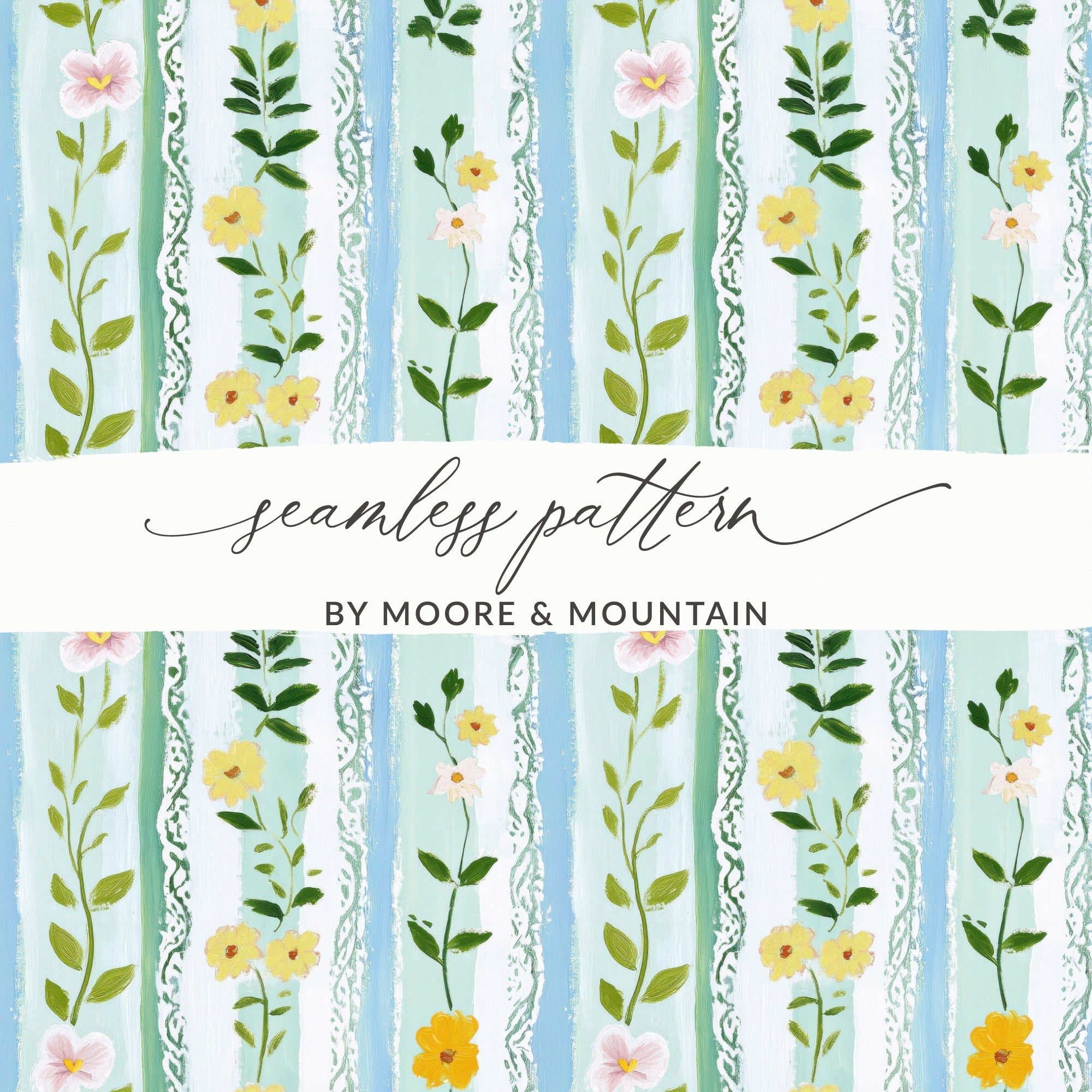 Floral Stripe Digital Paper, Seamless Flower Pattern, Vintage Wallpaper, Scrapbook Paper, Fabric Design, Digital Download - Moore and Mountain