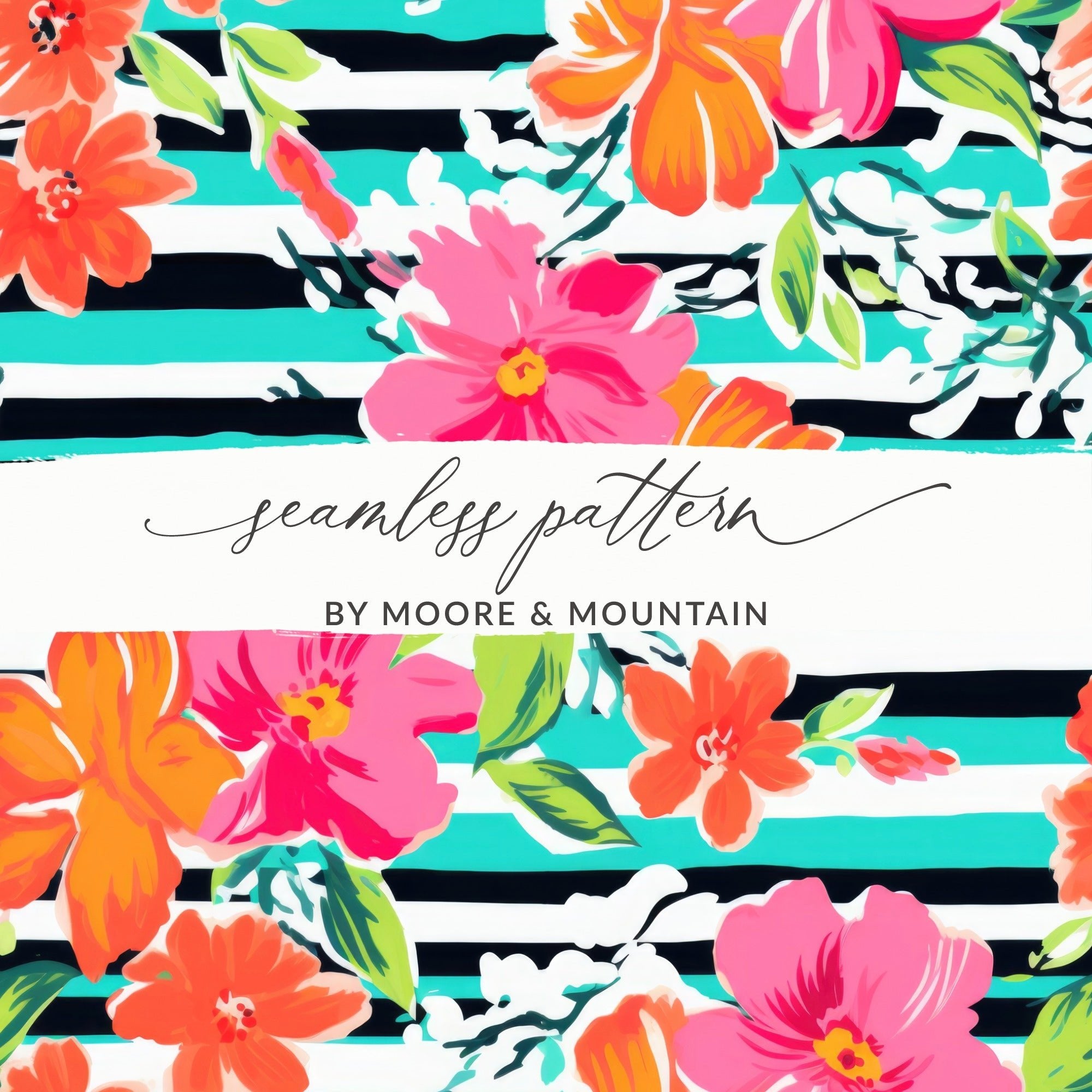 Floral Stripe Digital Paper, Seamless Pattern, Commercial Use, Repeating Design, Scrapbooking Paper, Floral Background Digital - Moore and Mountain