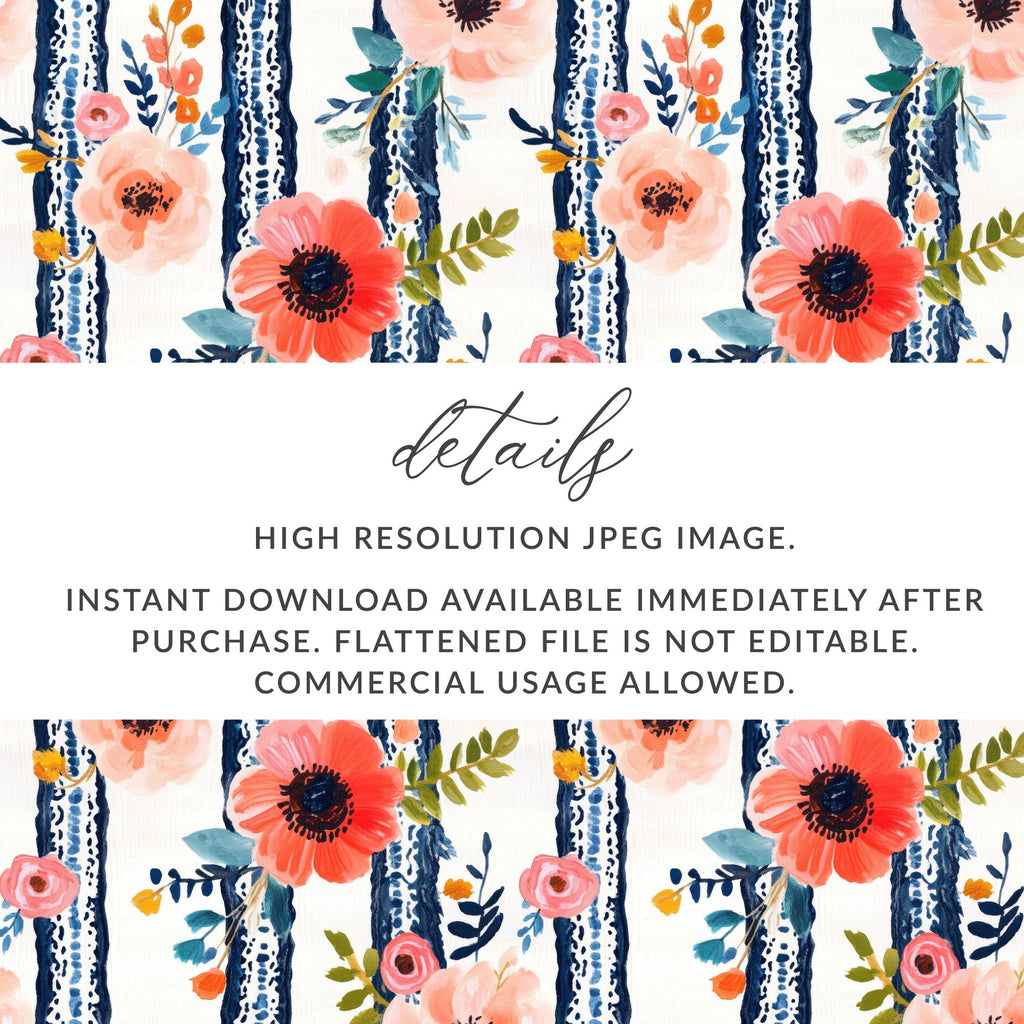 Floral Stripe Digital Paper, Seamless Pattern, Flower Background, Commercial Use, Trendy Floral Digital Products, Flower Digital Design - Moore and Mountain