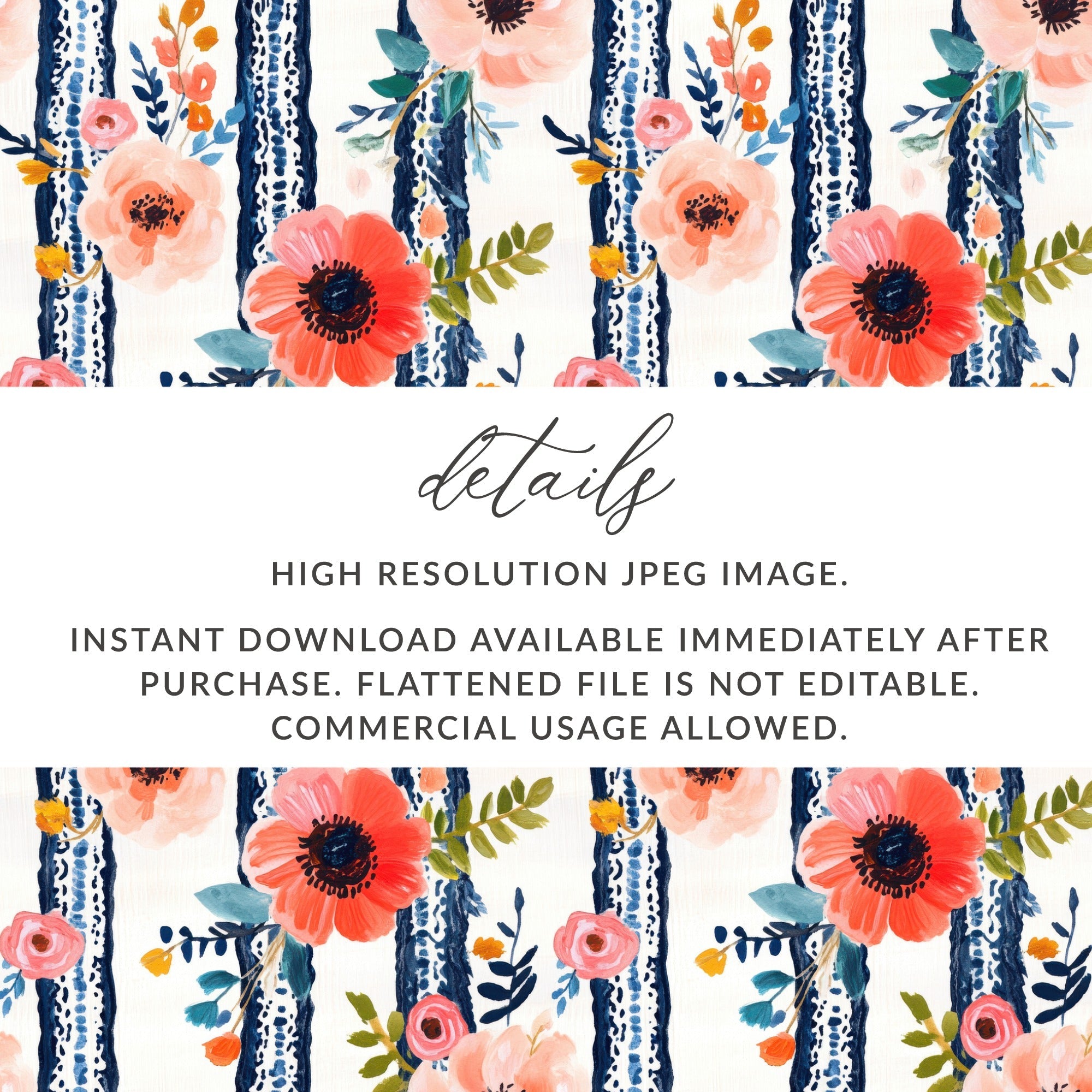 Floral Stripe Digital Paper, Seamless Pattern, Flower Background, Commercial Use, Trendy Floral Digital Products, Flower Digital Design - Moore and Mountain