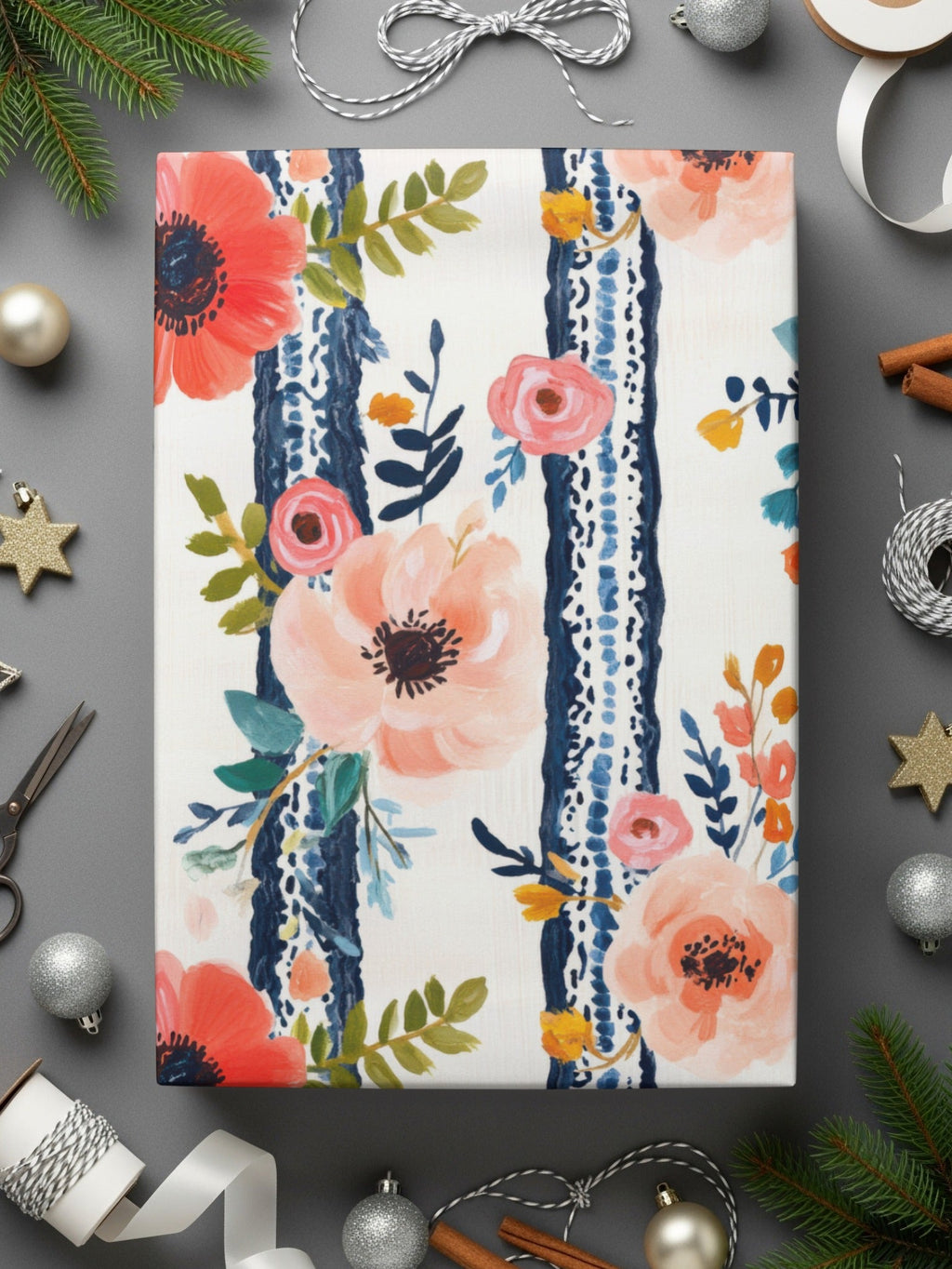 Floral Stripe Digital Paper, Seamless Pattern, Flower Background, Commercial Use, Trendy Floral Digital Products, Flower Digital Design - Moore and Mountain