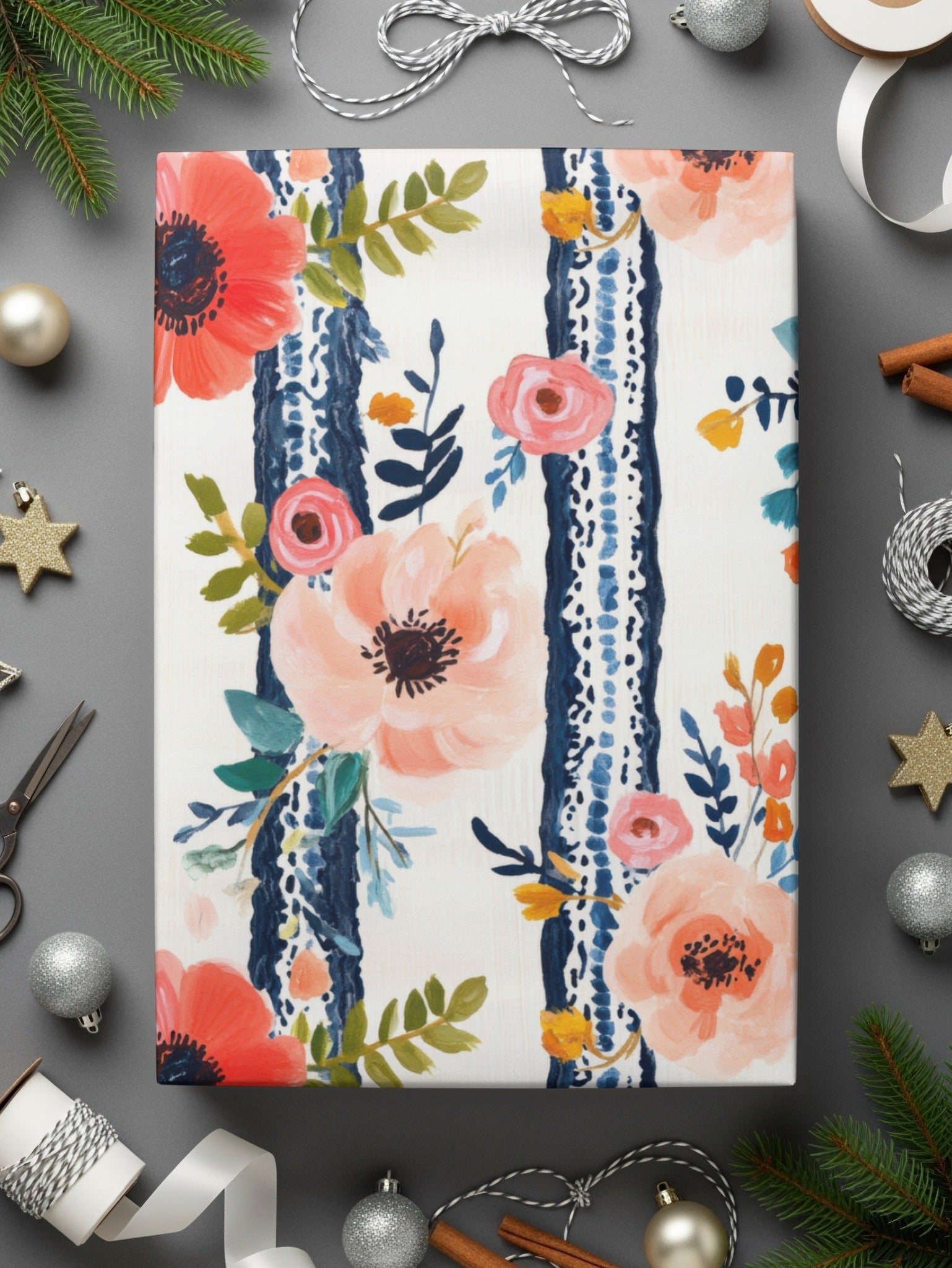Floral Stripe Digital Paper, Seamless Pattern, Flower Background, Commercial Use, Trendy Floral Digital Products, Flower Digital Design - Moore and Mountain