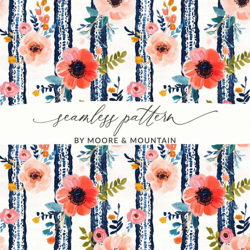 Floral Stripe Digital Paper, Seamless Pattern, Flower Background, Commercial Use, Trendy Floral Digital Products, Flower Digital Design - Moore and Mountain