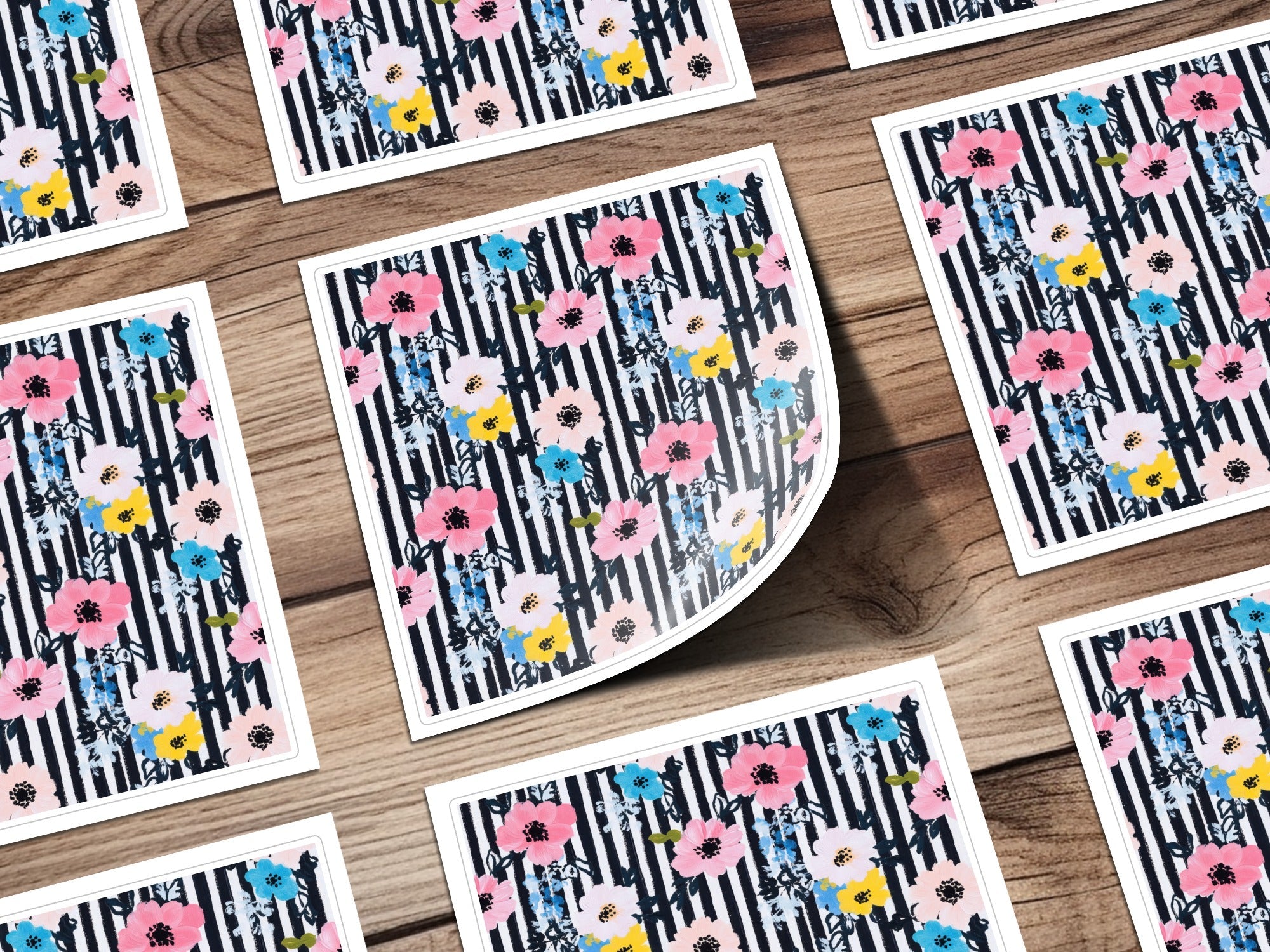 Floral Stripe Digital Paper, Seamless Pattern, Pink Blue Yellow Flowers, Digital Background, Printable Fabric Design, Digital Files - Moore and Mountain