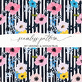 Floral Stripe Digital Paper, Seamless Pattern, Pink Blue Yellow Flowers, Digital Background, Printable Fabric Design, Digital Files - Moore and Mountain