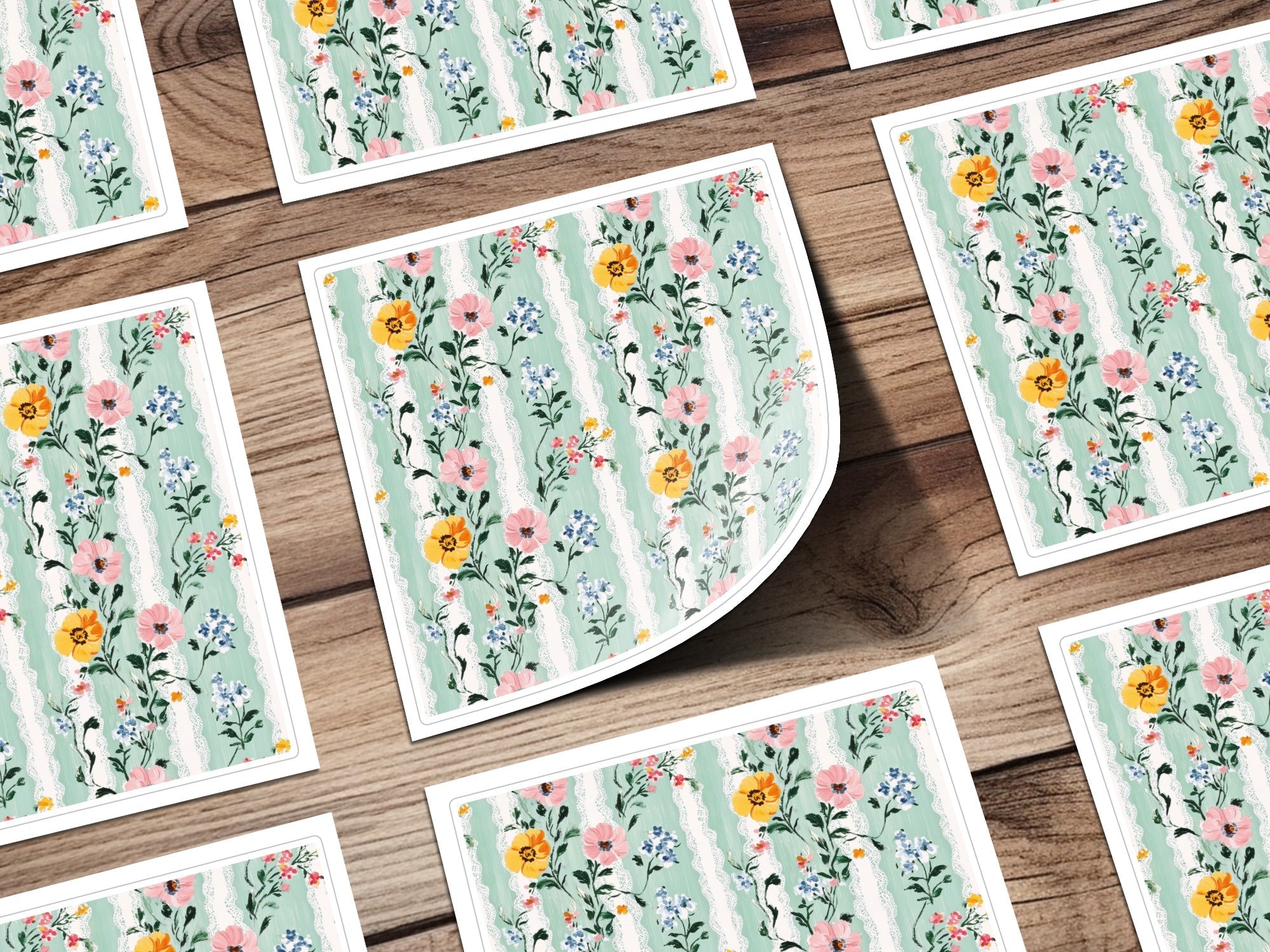Floral Stripe Digital Paper, Vintage Flower Digital Download, Seamless Pattern Design, Scrapbook Paper Pack, Fabric Design - Moore and Mountain